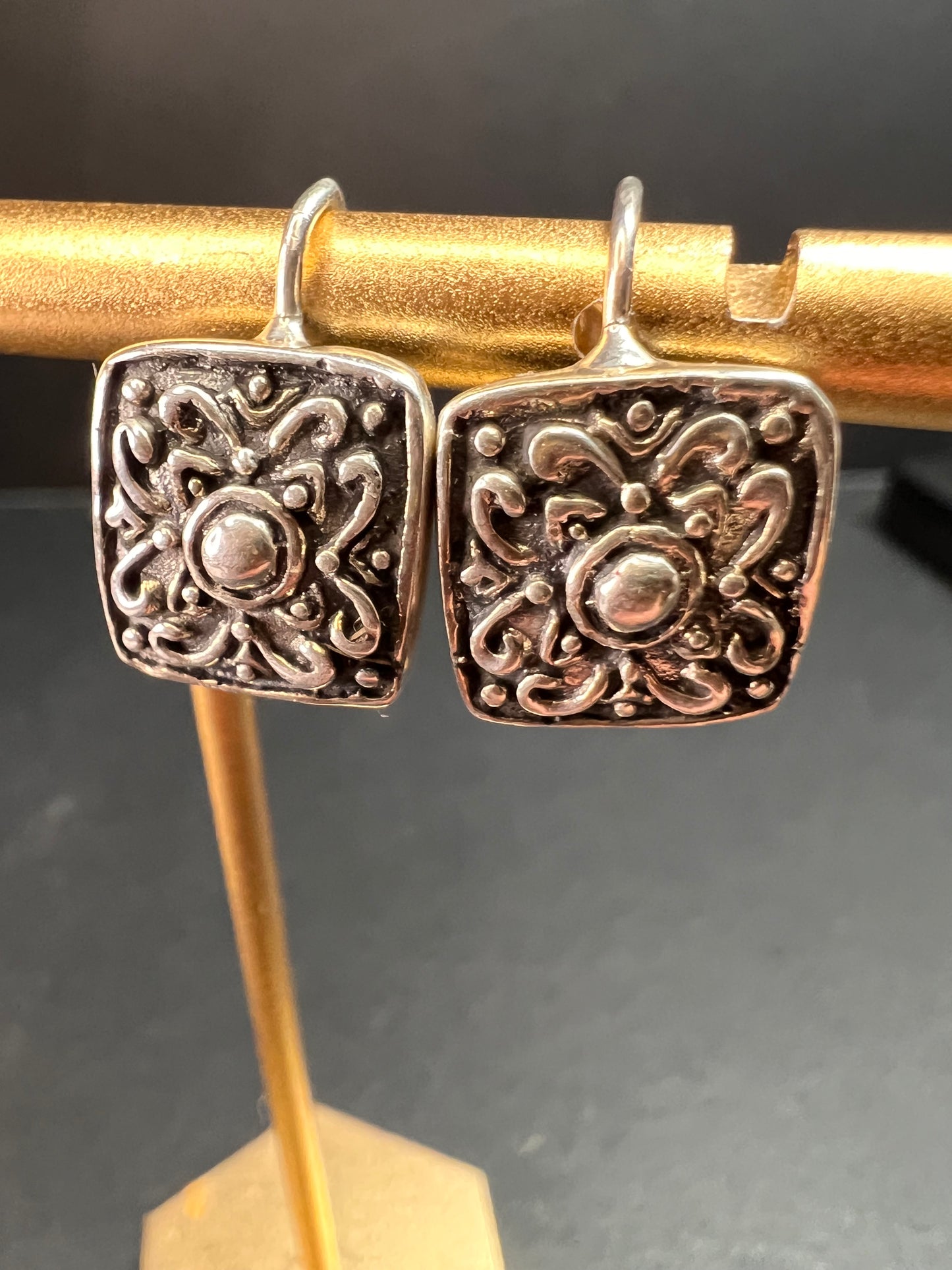 Vintage Mexican sterling silver ornate floral earrings