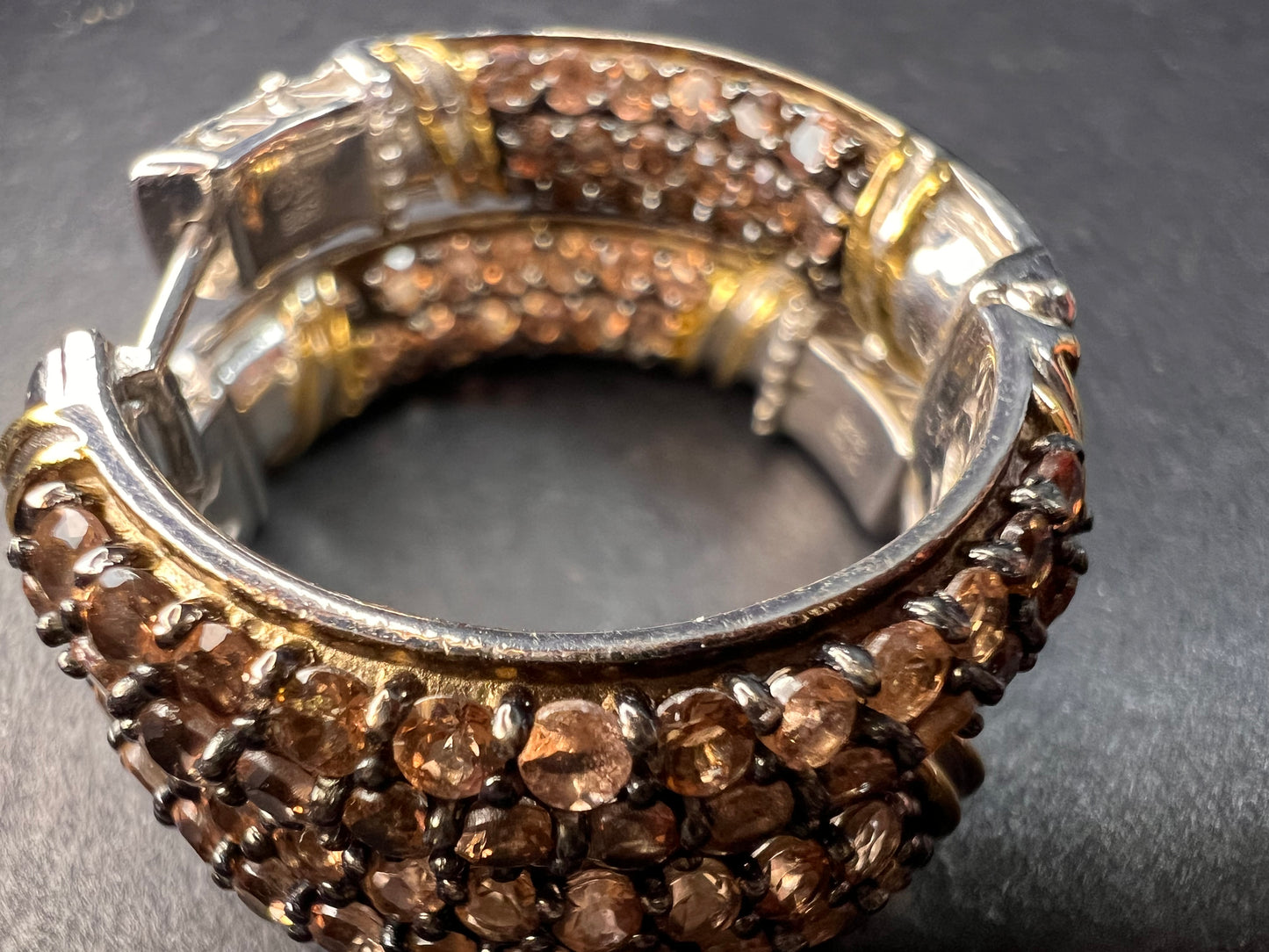 Andalusite inside out hoop earrings in gold and rhodium over sterling silver