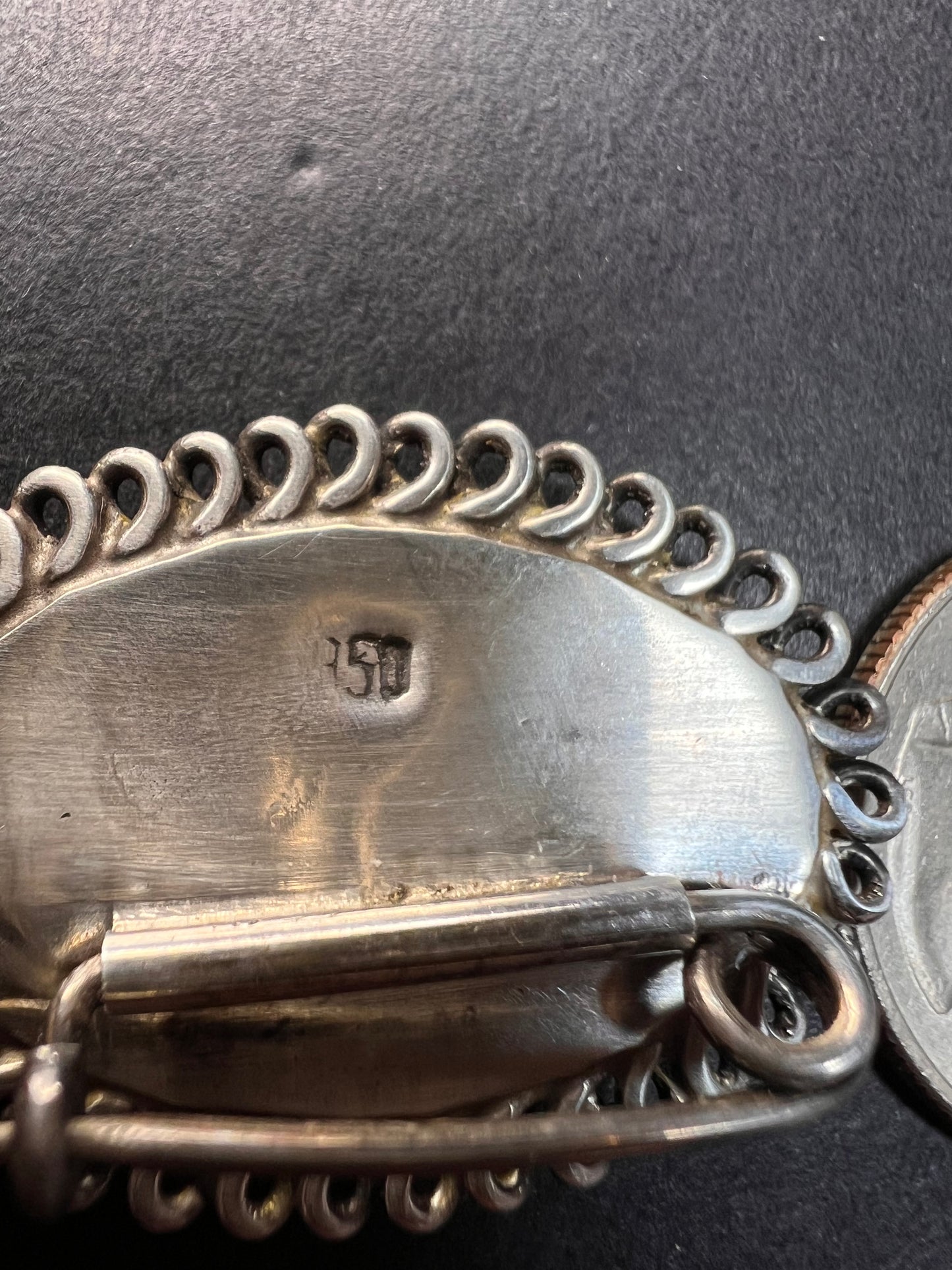 Vintage 950 silver lapis lazuli brooch pin