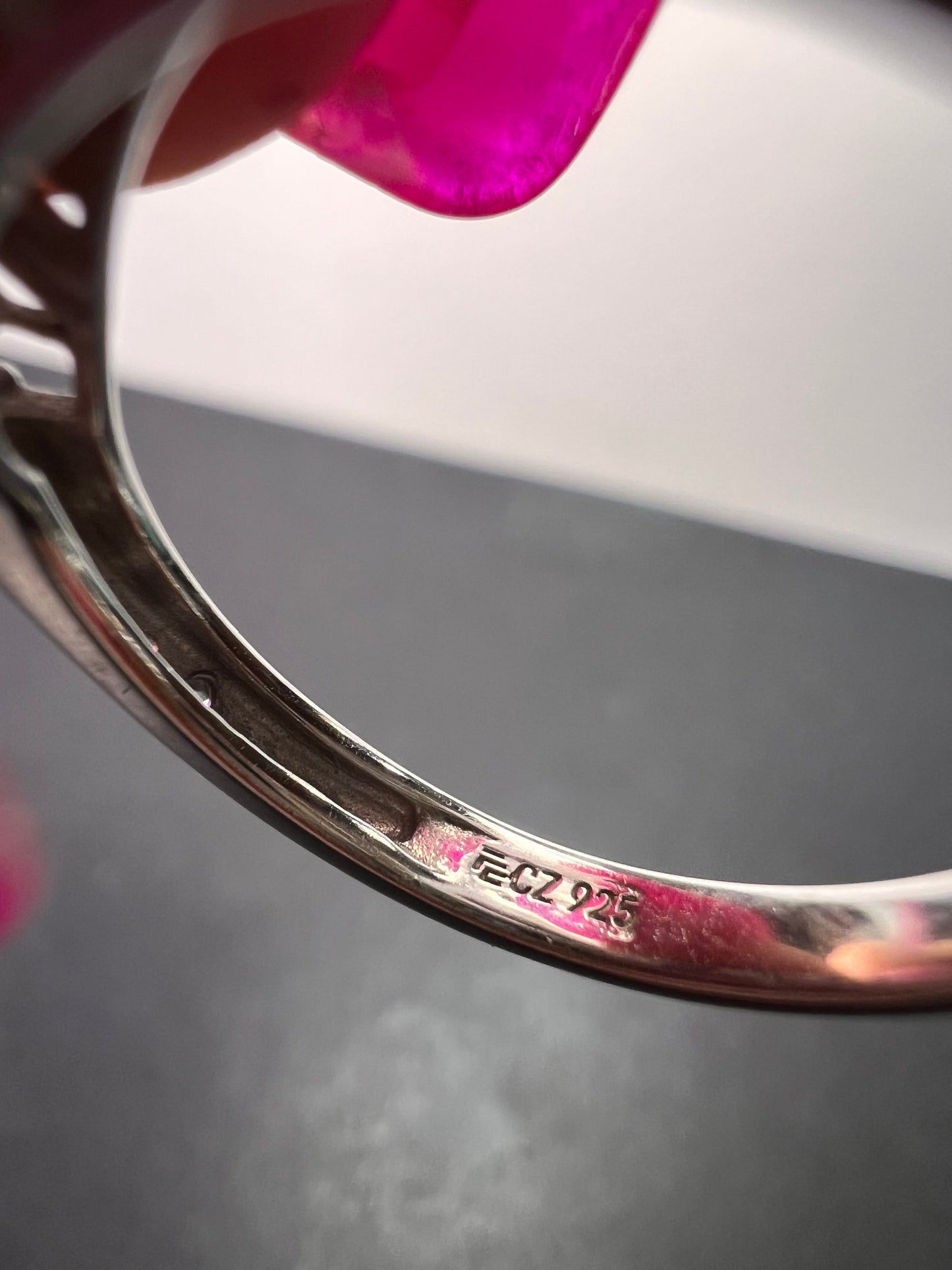 White cushion cut cubic zirconia platinum over sterling silver ring size 9