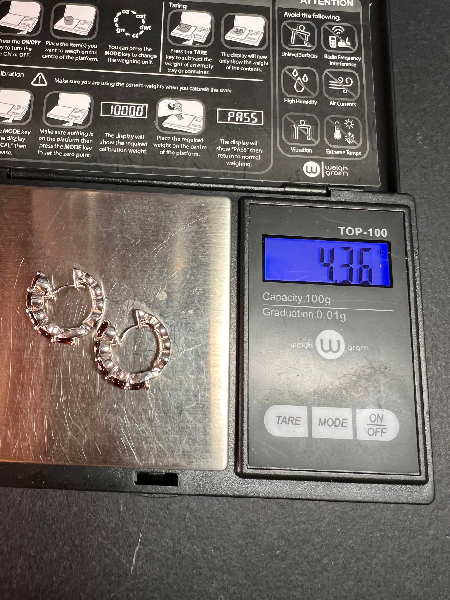 Sterling Silver Garnet Inside-Out Hoop Earrings 925 Thailand Pre Owned