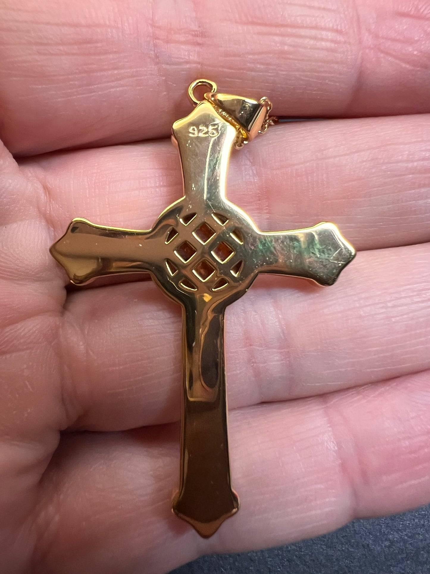 NEW Baltic Amber cross pendant in gold over sterling silver