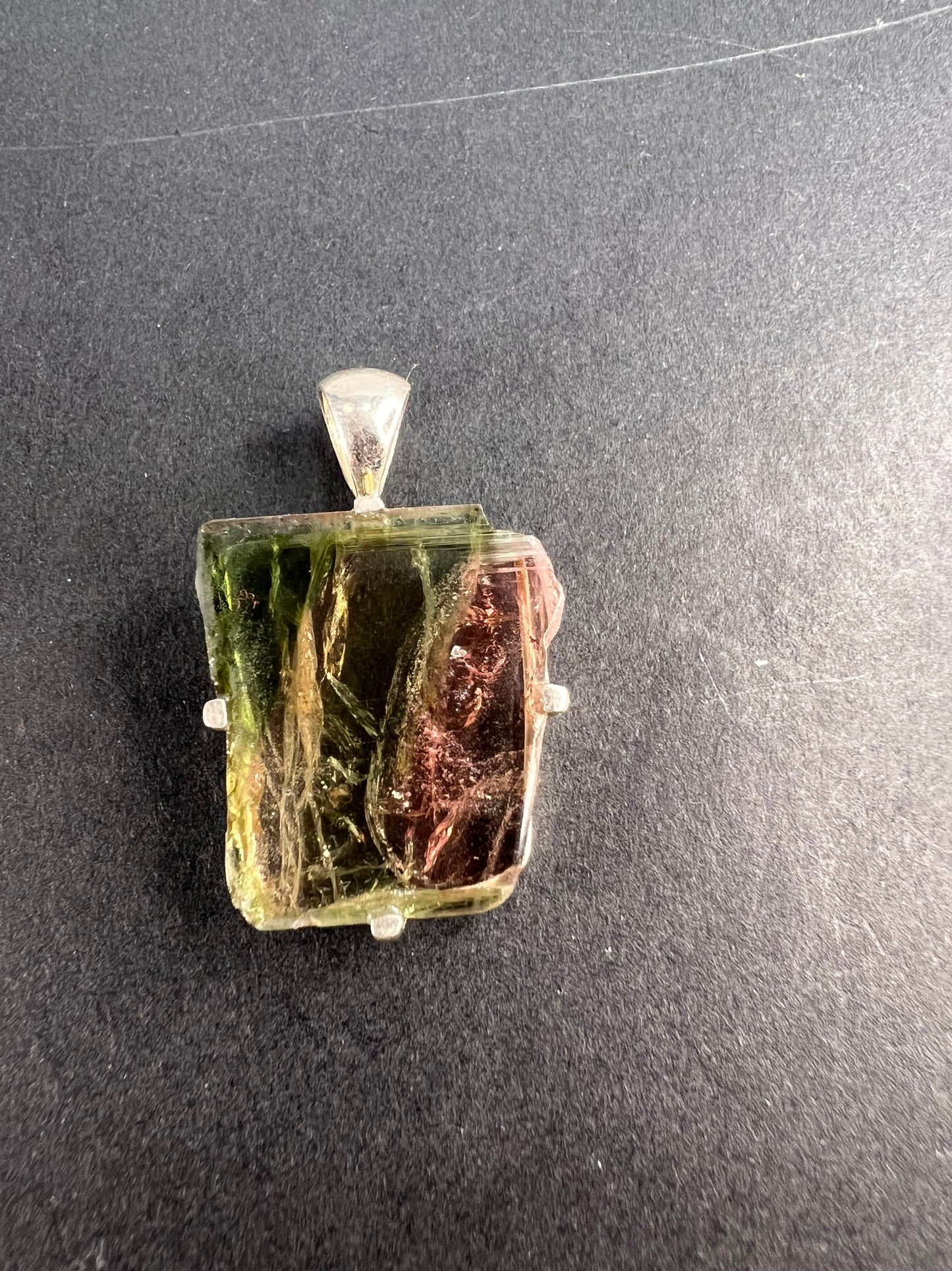 NEW watermelon tourmaline sterling silver freeform pendant 2.52 grams