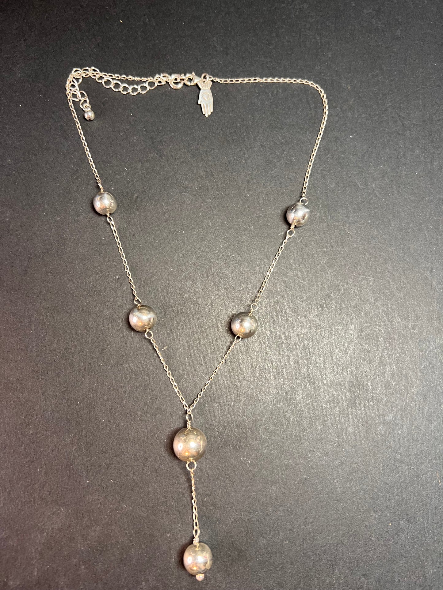 Vintage sterling silver Y drop station ball necklace