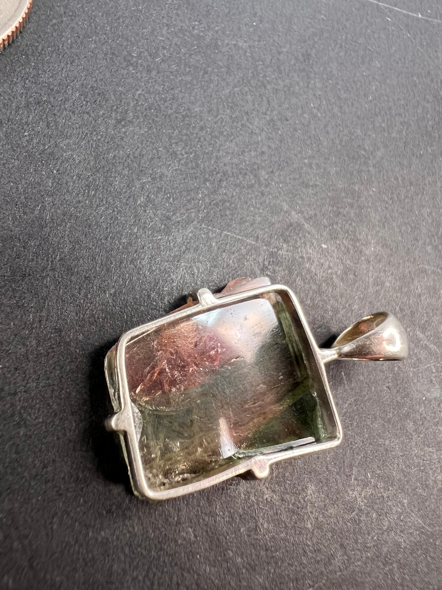 NEW watermelon tourmaline sterling silver freeform pendant 2.52 grams