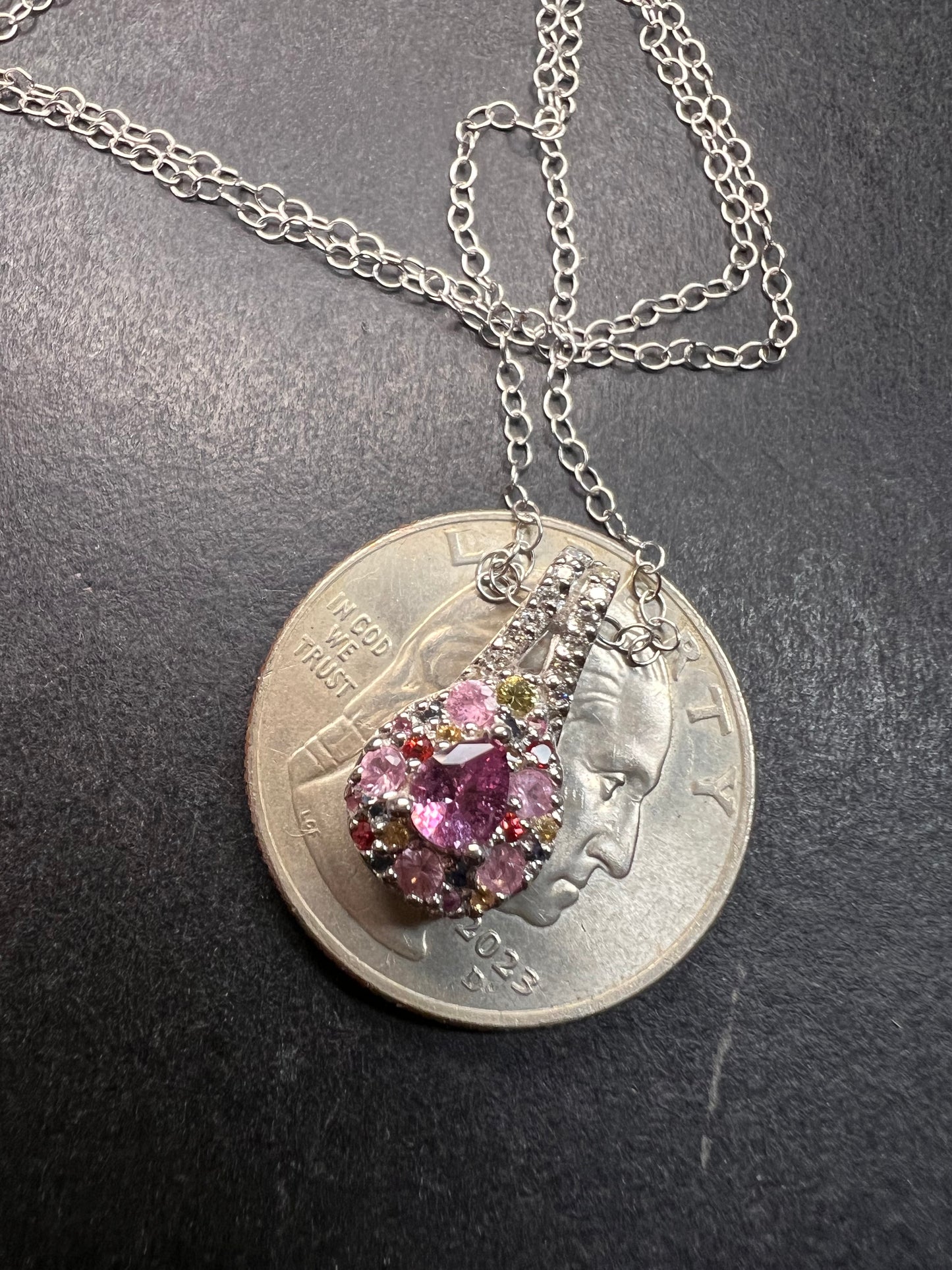 NEW purple multi sapphire sterling silver pendant and chain