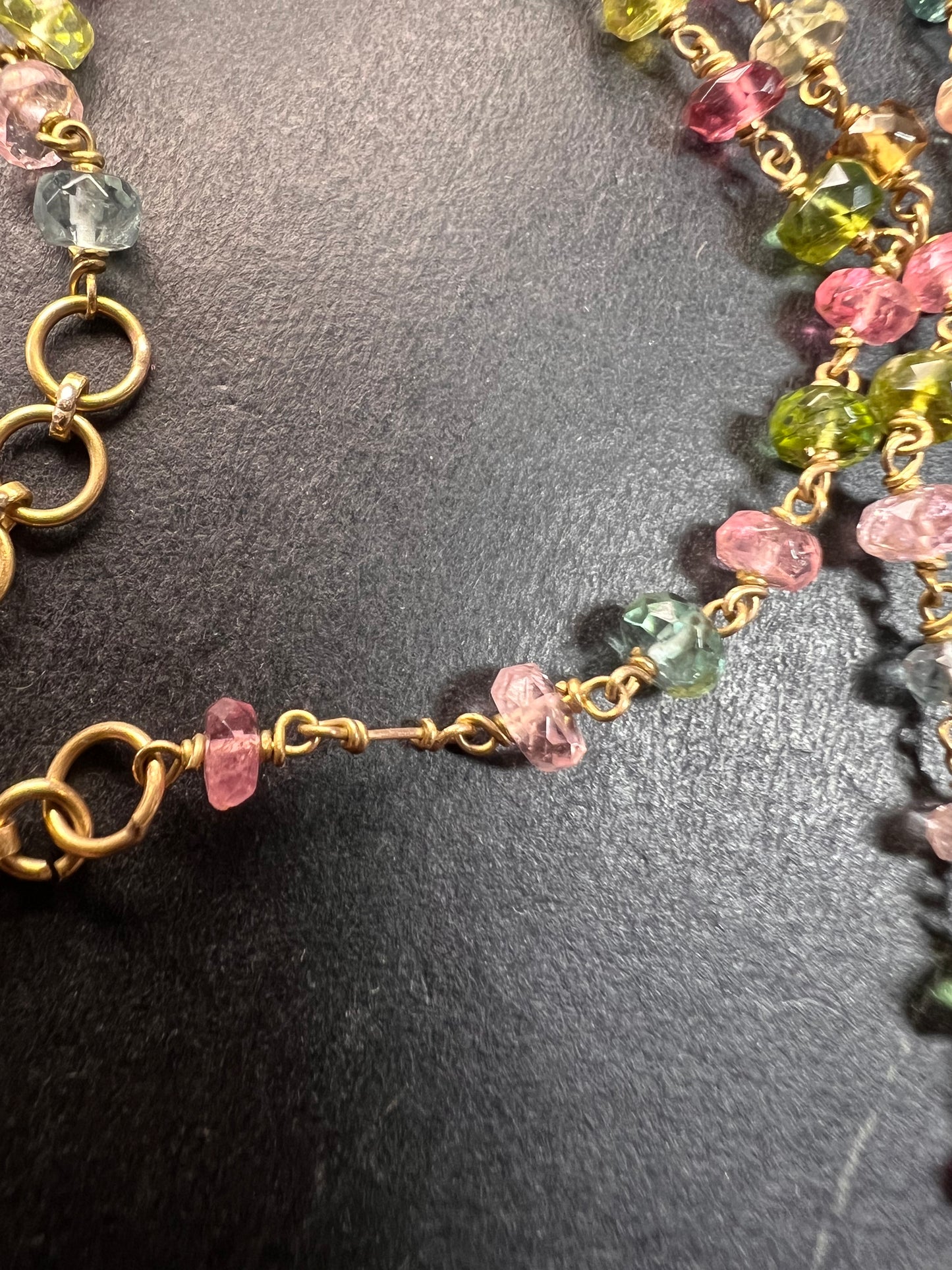 Vintage 14k & 18k gold watermelon tourmaline pendant necklace