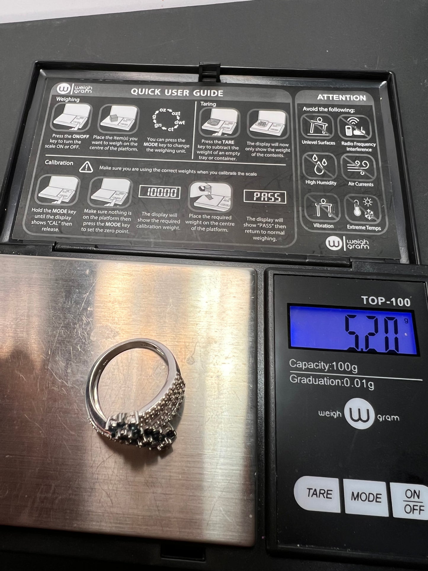 Blue tourmaline and zircon bypass ring in sterling silver size 9