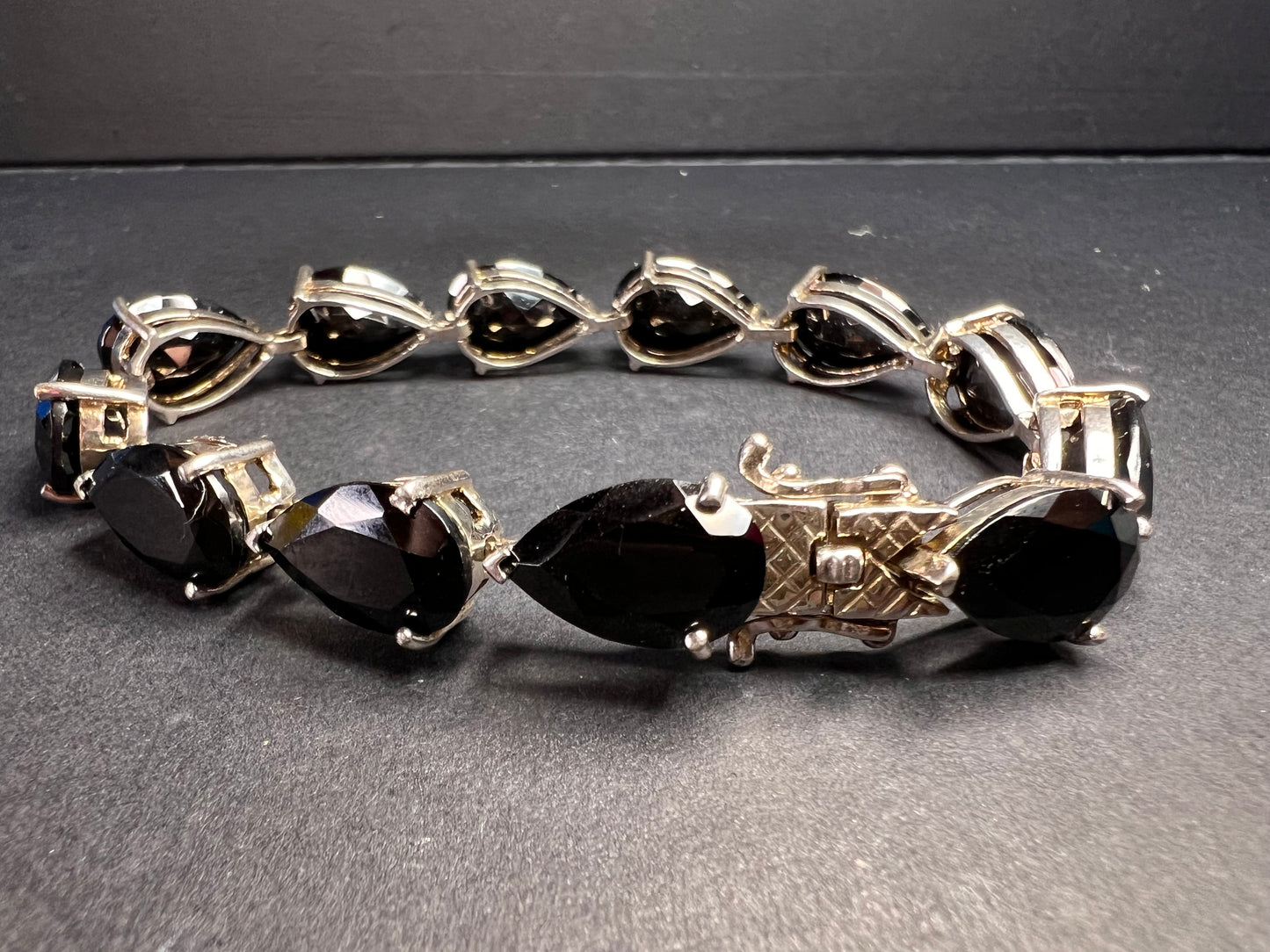 Chuck Clemency Black spinel sterling silver tennis bracelet 7.5 inches