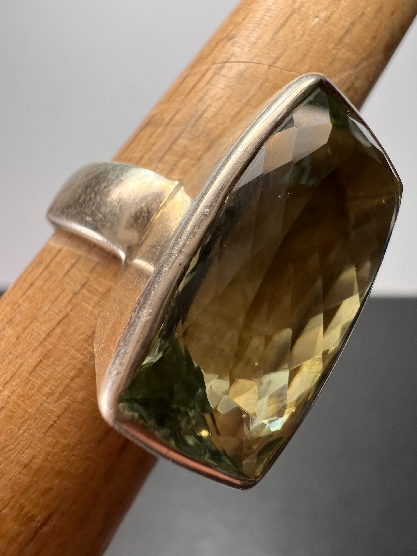 NEW cushion cut Prasiolite sterling silver ring size 7 10.83 grams