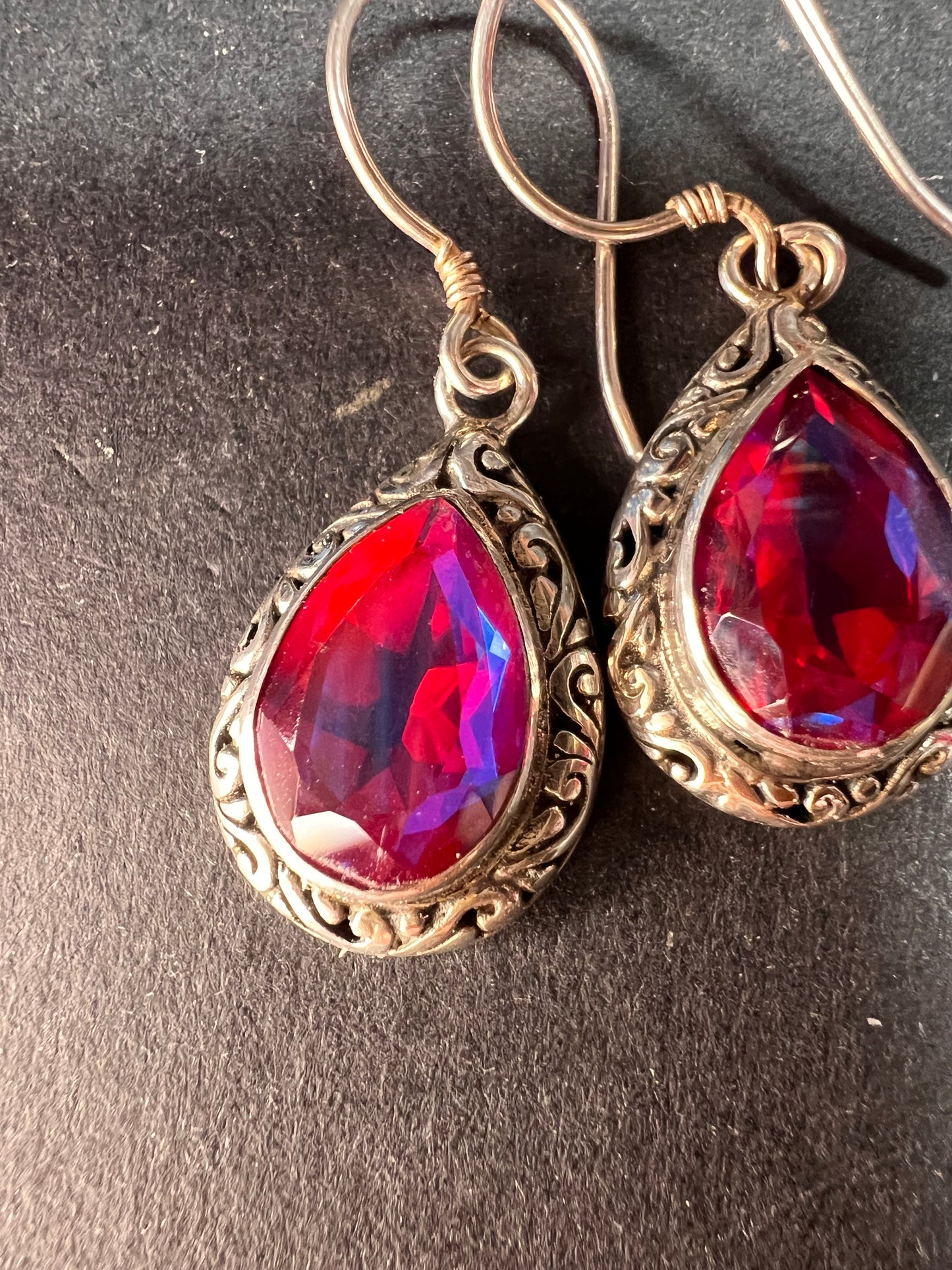 Volcanic Quartz Bali style sterling silver teardrop earrings