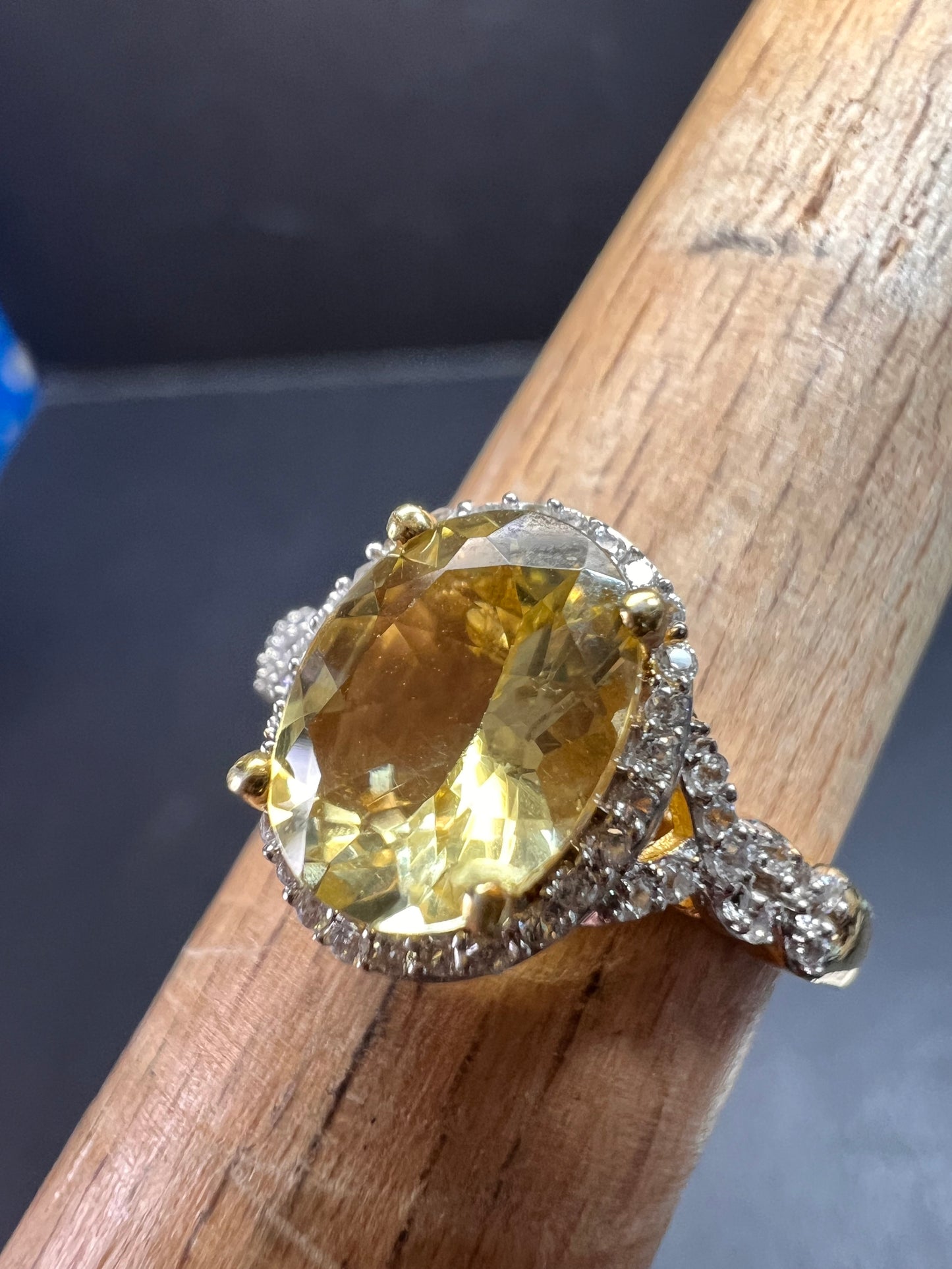 NEW yellow apatite and zircon halo ring in vermeil size 6