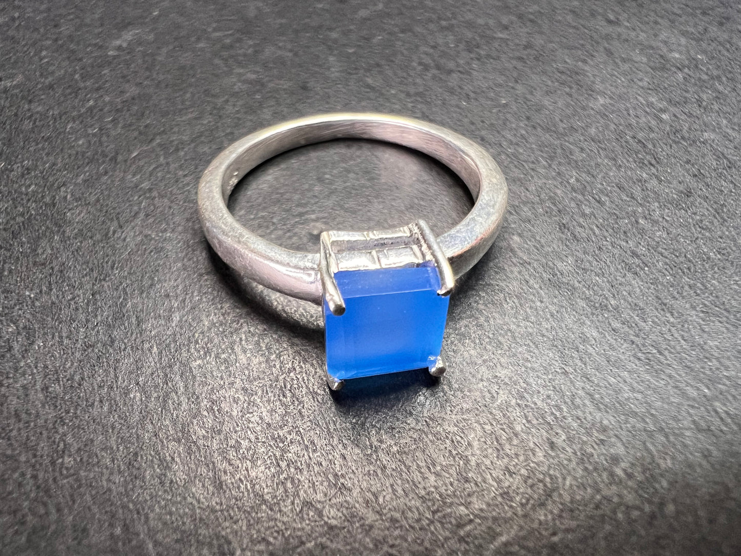 Square cut blue chalcedony sterling silver ring size 6
