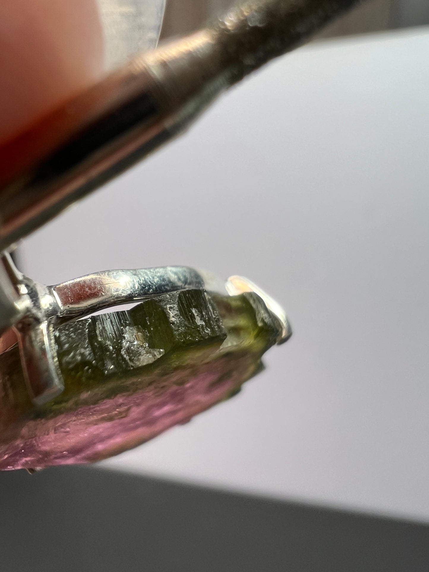 NEW Watermelon tourmaline slice sterling silver pendant 3.83 grams