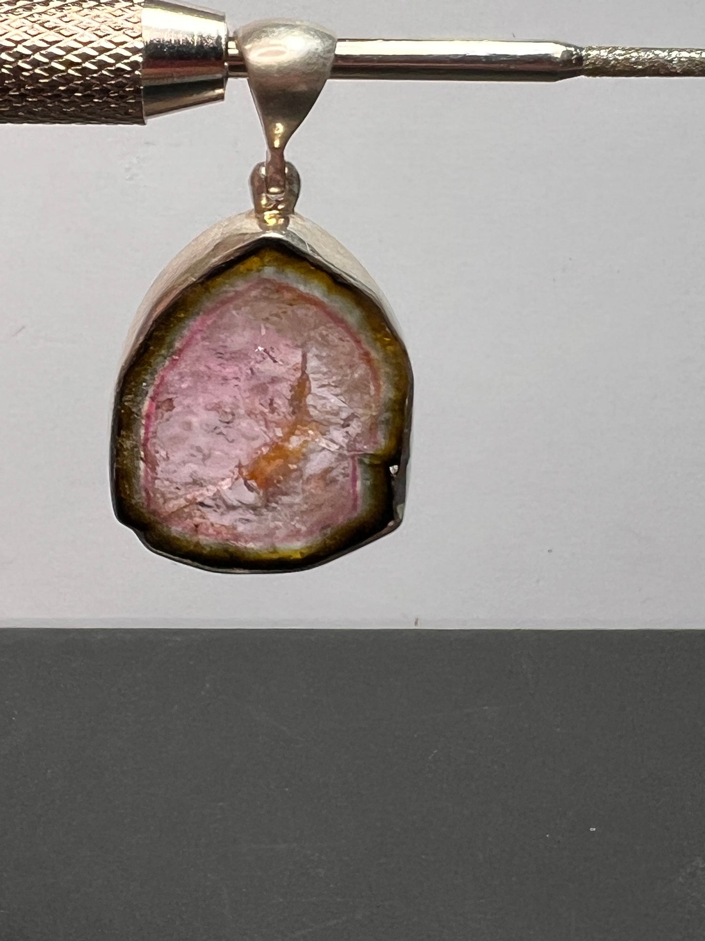 NEW Watermelon tourmaline sterling silver pendant 8.16 grams