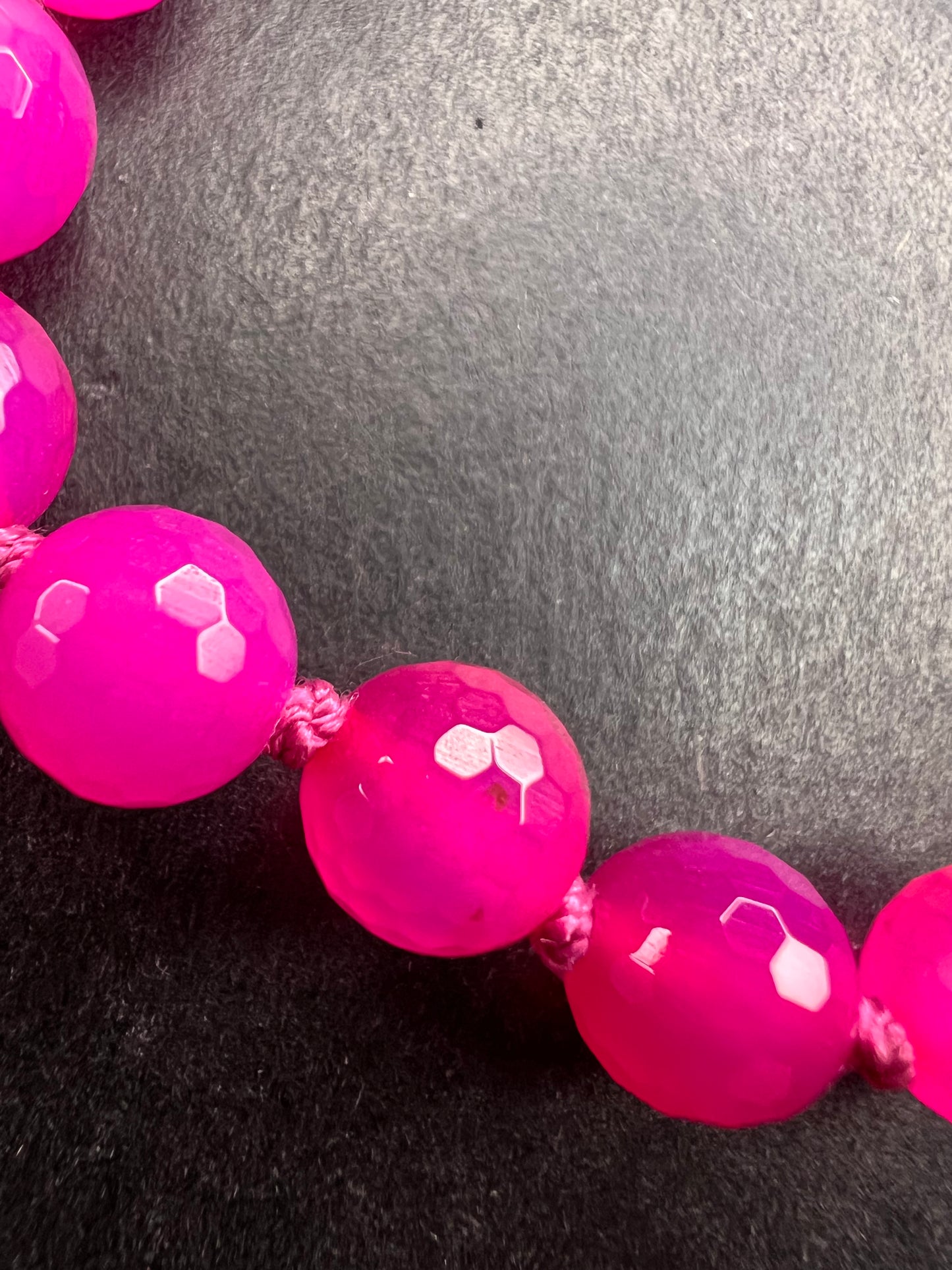 NEW fuchsia pink dyed agate 36 inch knotted bead necklace with sterling silver clasp