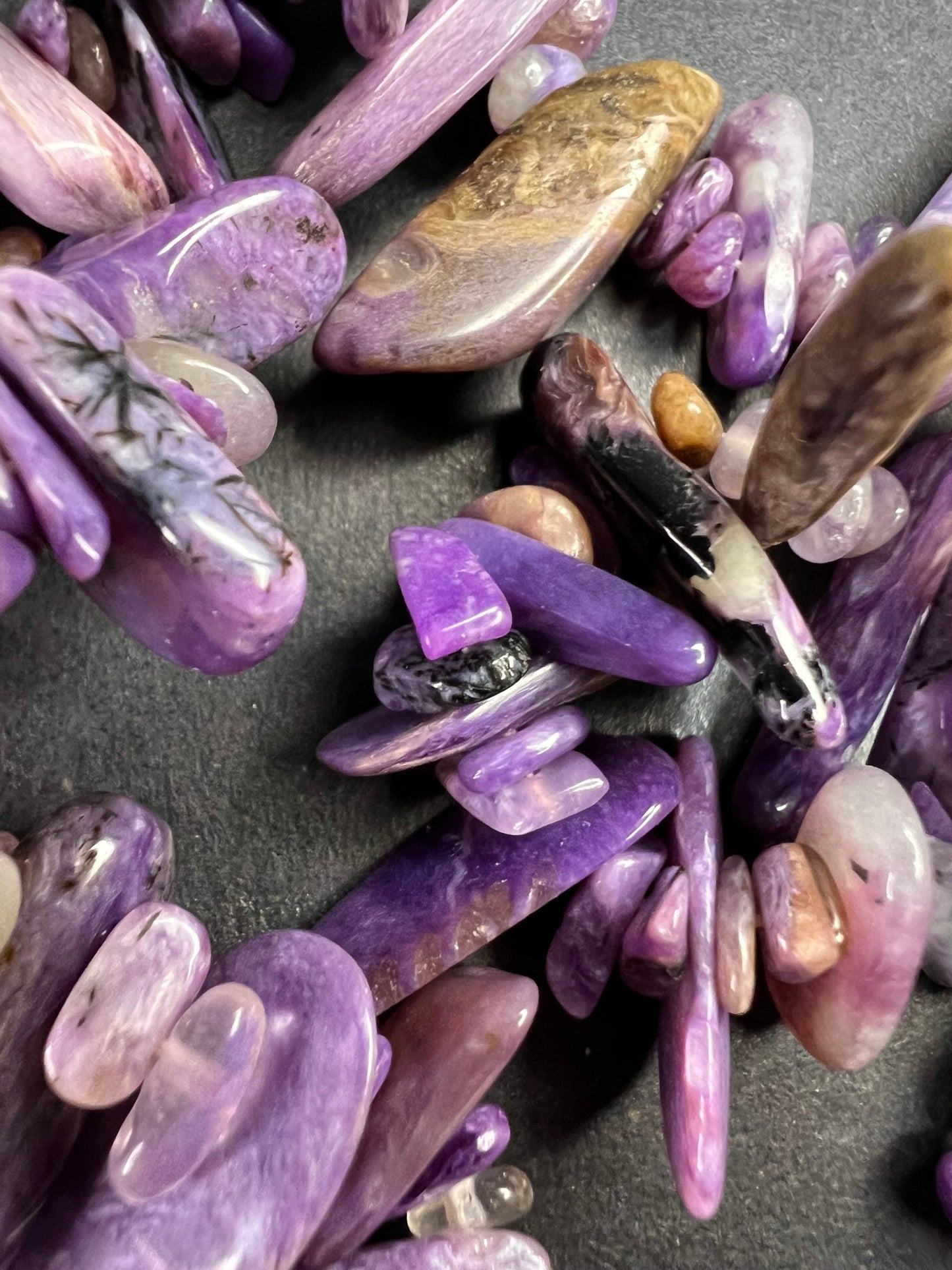 NEW charoite graduated chip beaded 20 inch necklace with stainless steel clasp