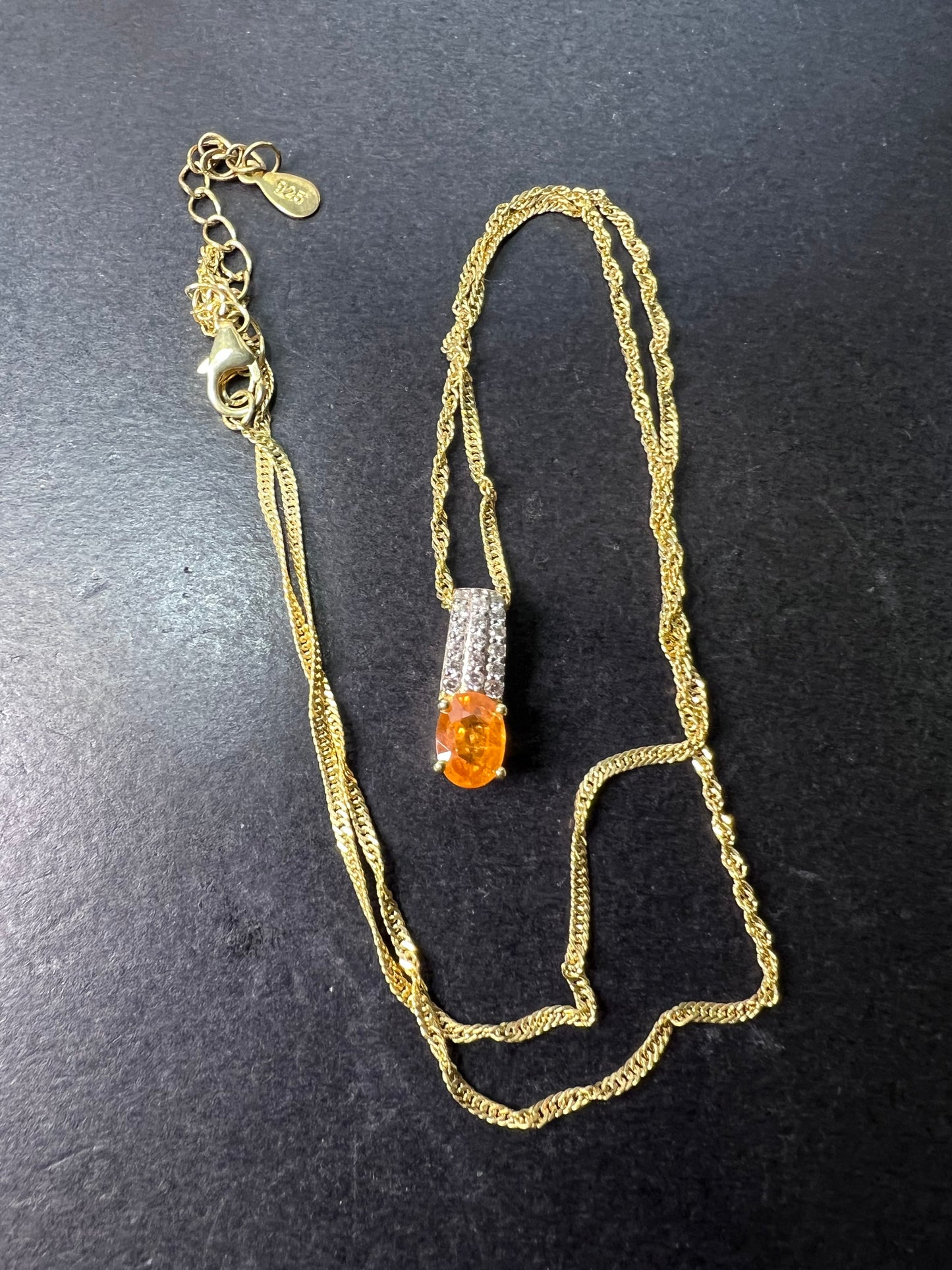 Orange Mandarin Garnet 18K Yellow Gold Over Silver Pendant With Chain 1.02ctw *NEW*