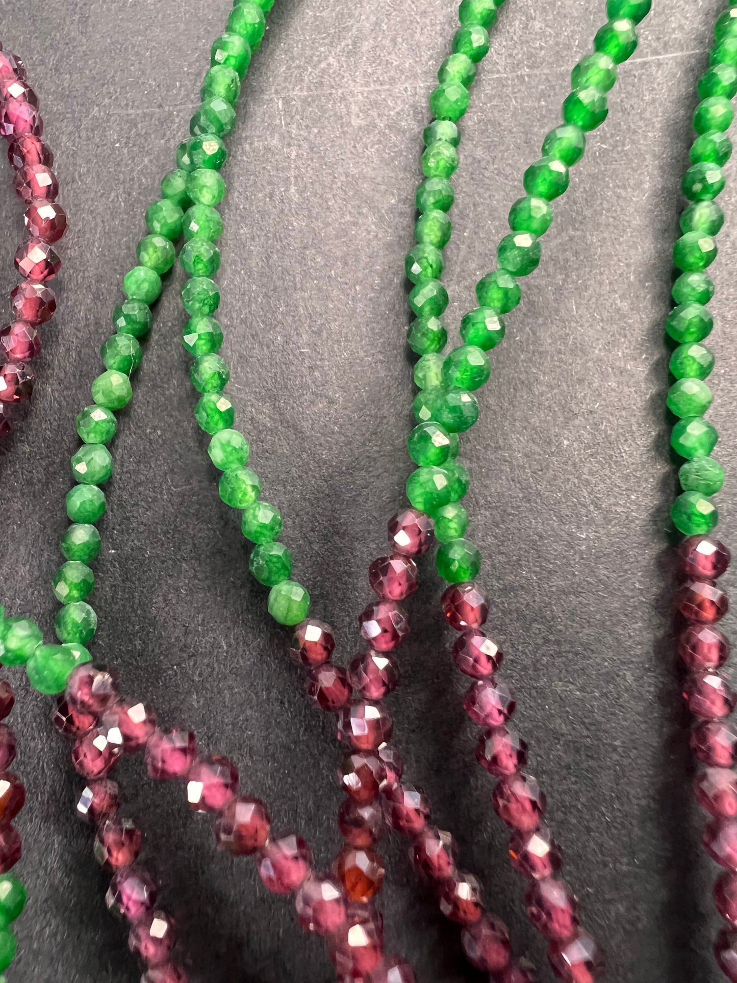 Emerald multi stone three strand necklace 25”