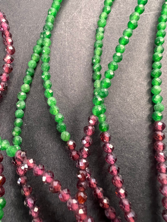 Emerald multi stone three strand necklace 25”