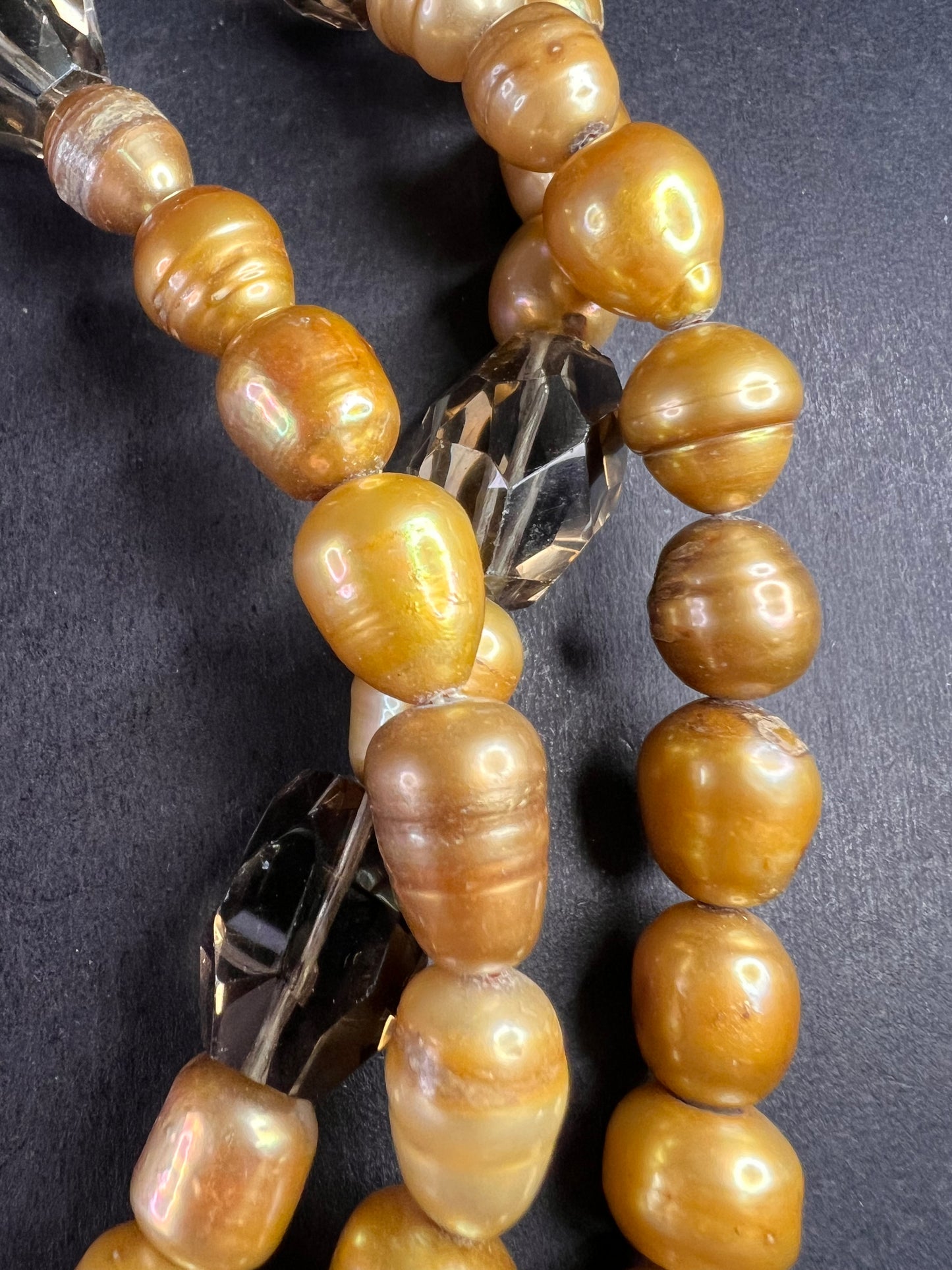 NEW smoky quartz and pearl multi strand necklace with sterling silver clasp