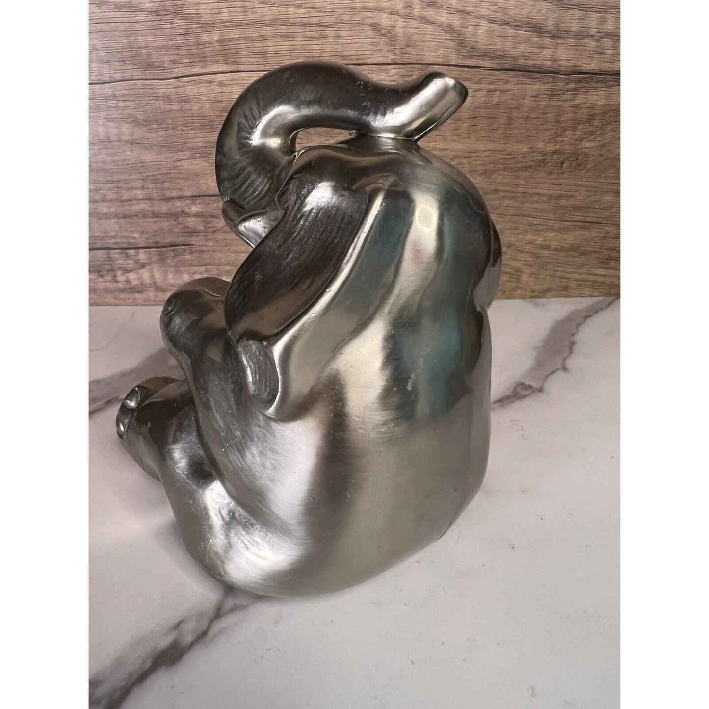 Vtg Elephant Bookend Doorstop Paperweight MCM Silver Gold Trunk Up Elephant