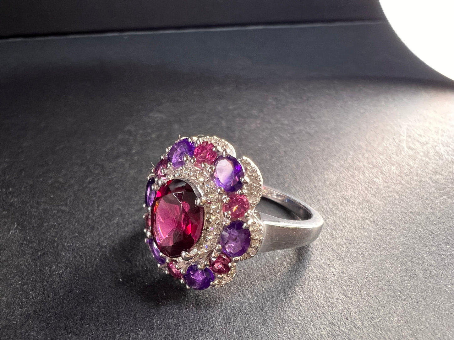 NEW rhodolite garnet and amethyst ring in sterling silver size 7