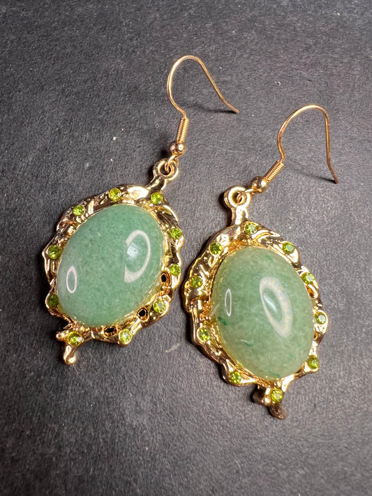 NEW Green aventurine gold tone earrings