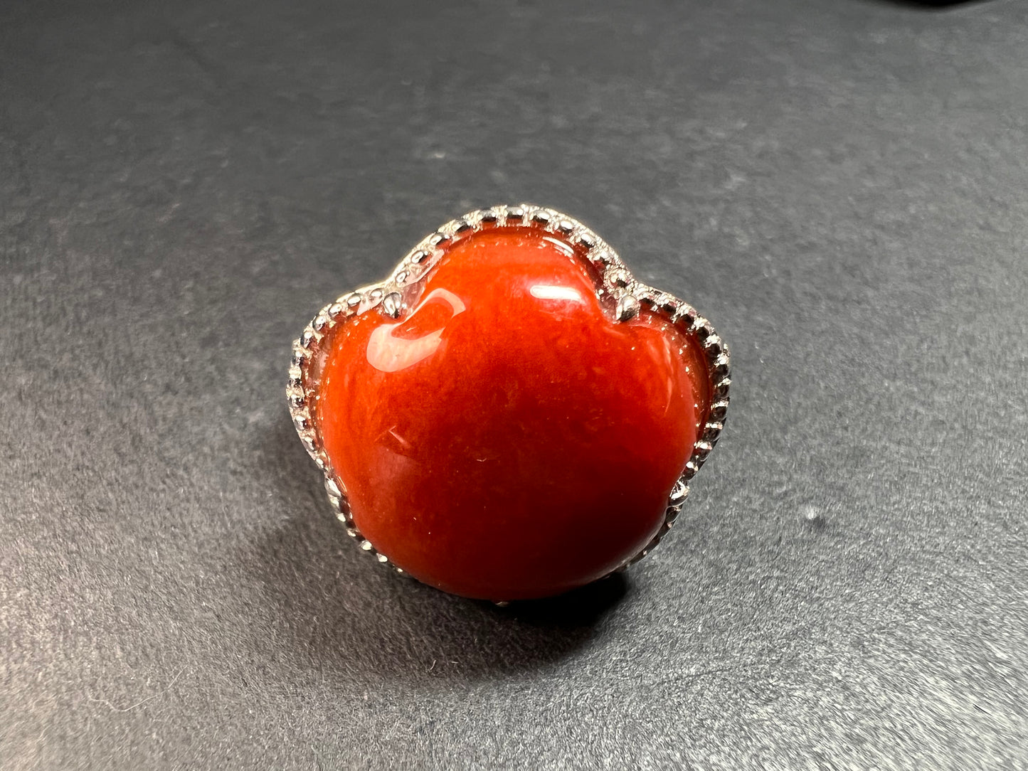 NEW cherry red jade and ruby blossom ring in rhodium over sterling silver size 9