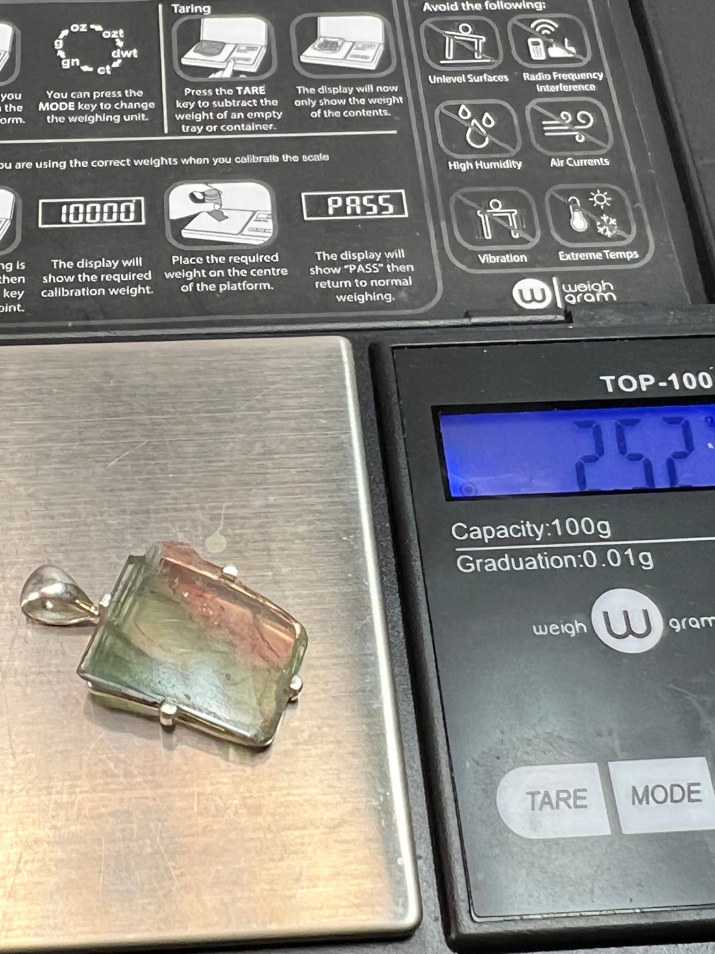 NEW watermelon tourmaline sterling silver freeform pendant 2.52 grams