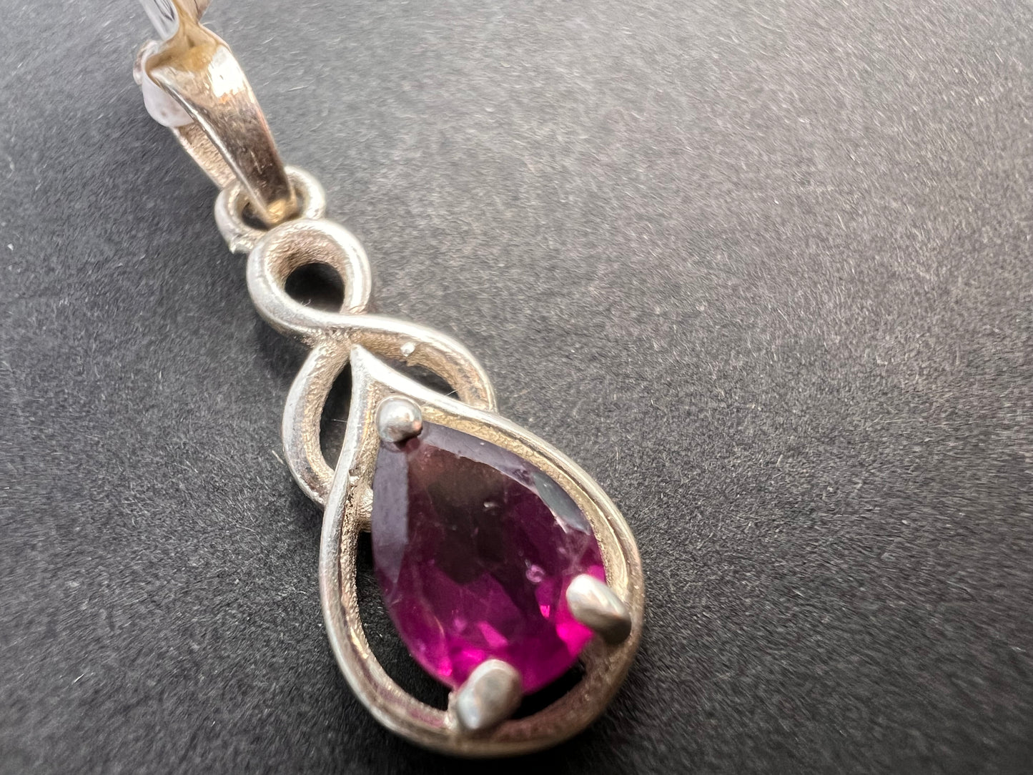 NEW raspberry rhodolite garnet sterling silver twist pendant