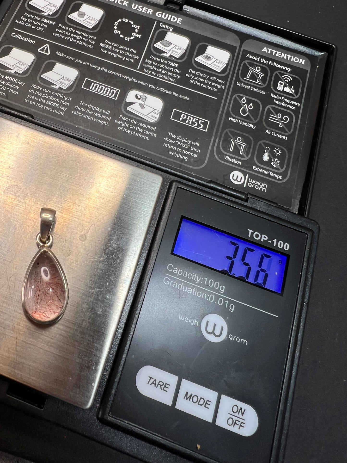 NEW Lepidocrocite super 7 teardrop sterling silver pendant 3.56 grams