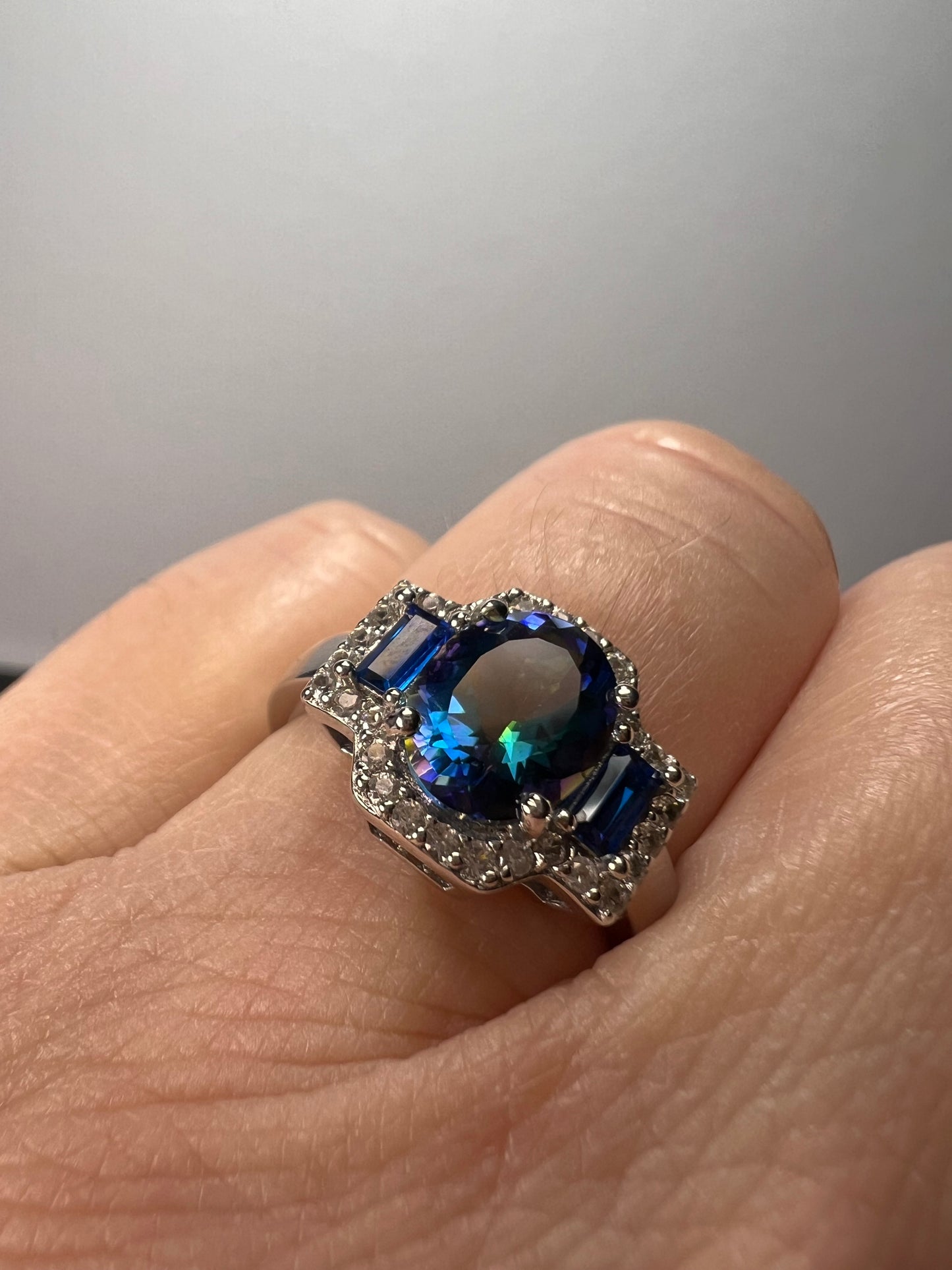 Blue Petalite Rhodium Over Sterling Silver Ring