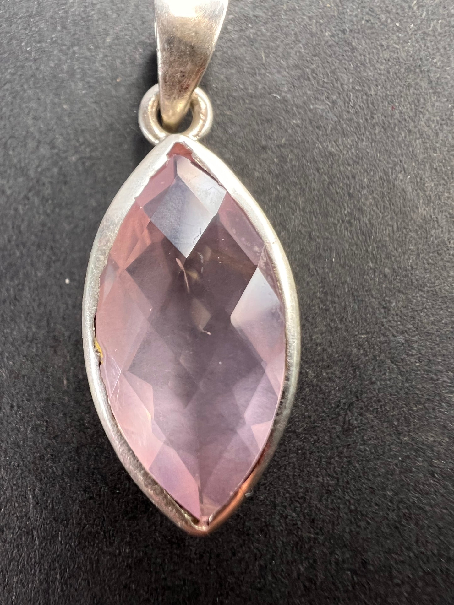 NEW Rose Quartz gemstone marquise cut sterling silver pendant 3.94 grams