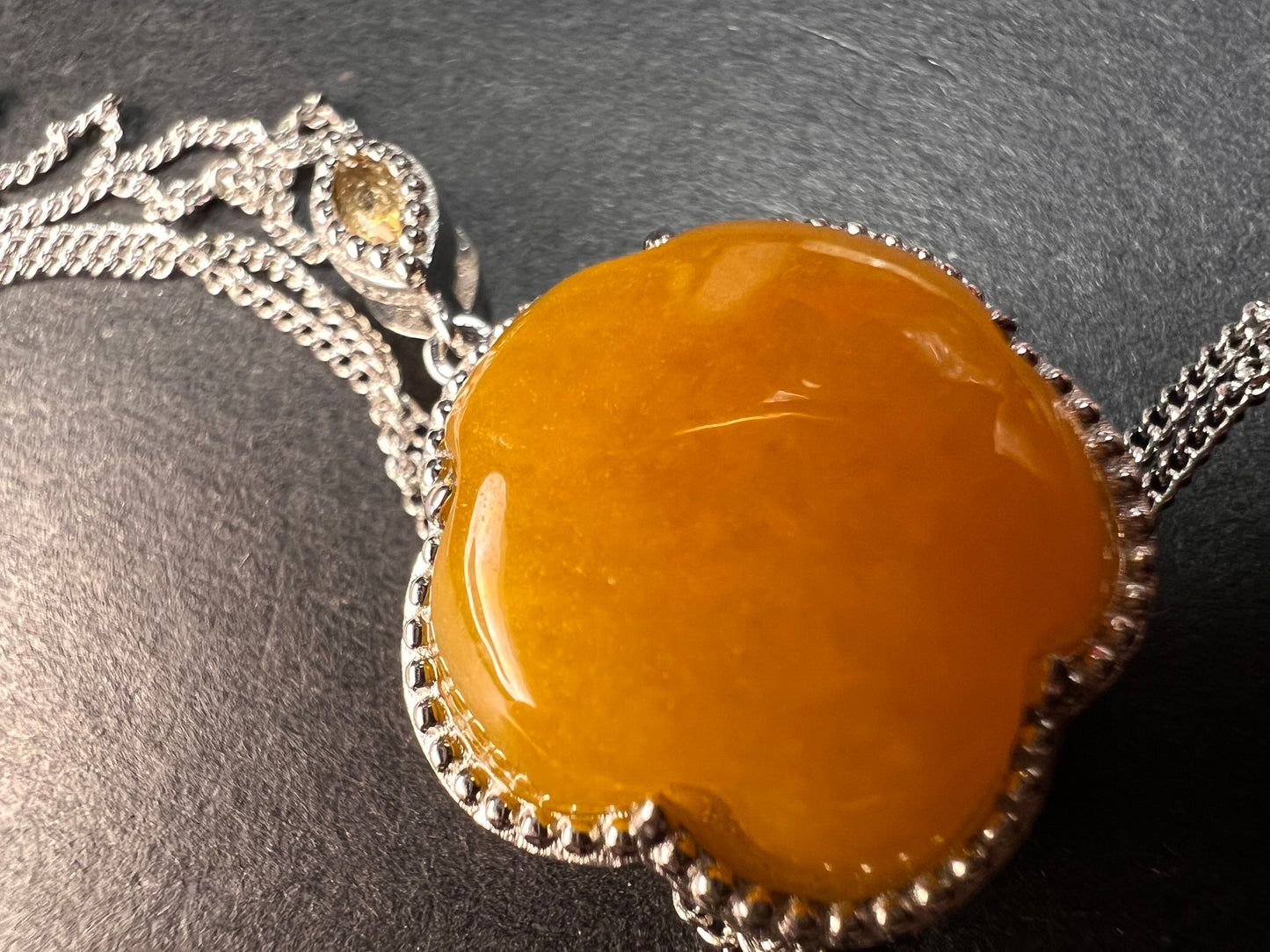 NEW Yellow jade cherry blossom pendant necklace in sterling silver