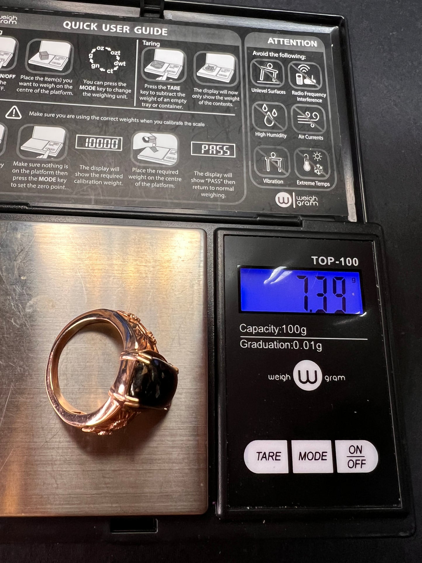 NEW Shungite in matrix ring in rose gold over brass size 9