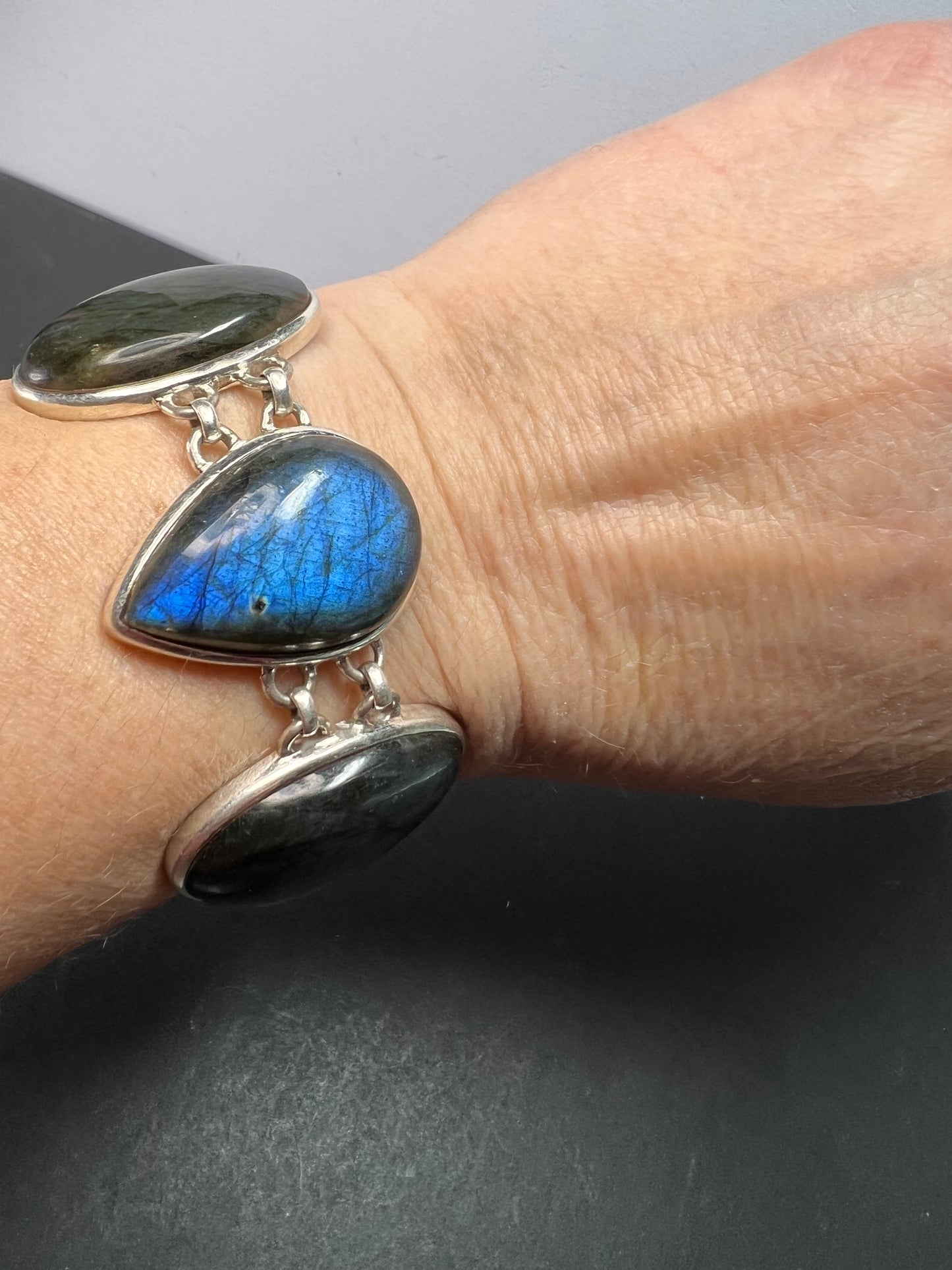 NEW Labradorite Sterling silver chunky toggle bracelet 6.5-7.75 inch 55 grams