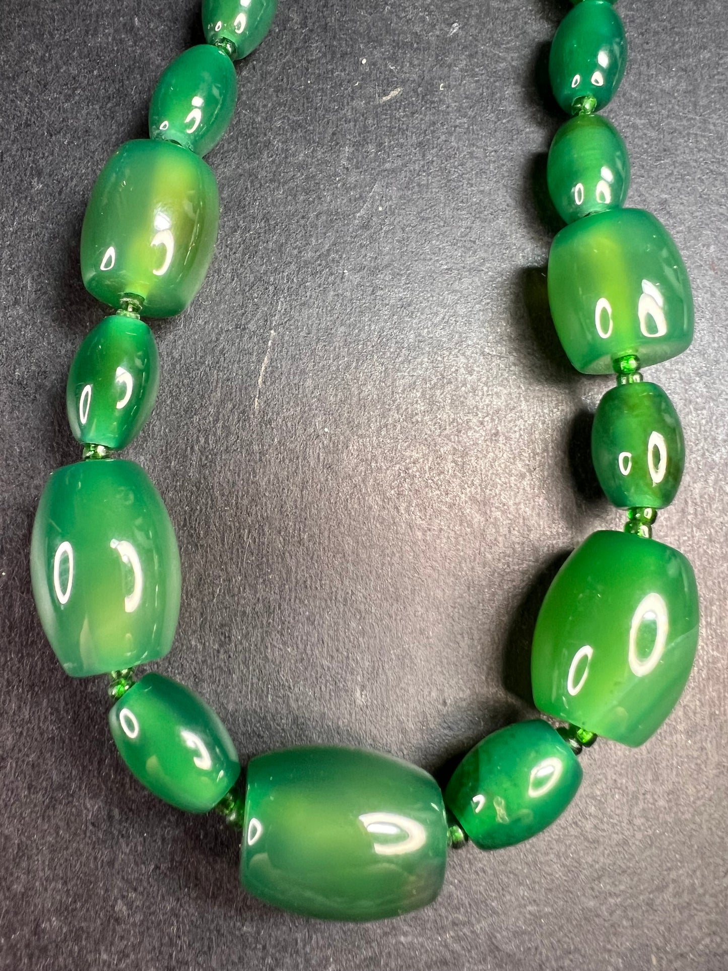 Green onyx beaded necklace with sterling silver toggle clasp