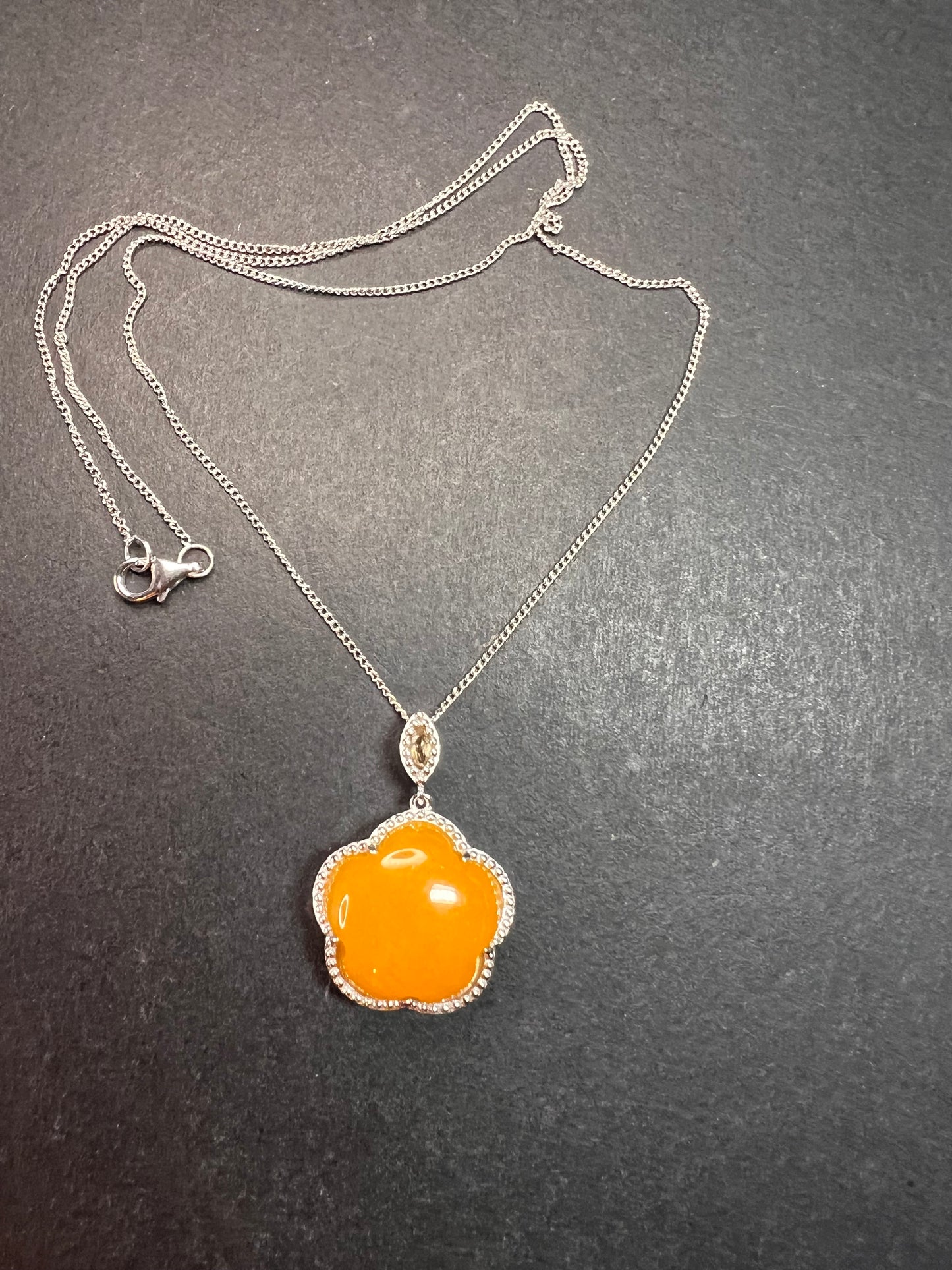 NEW Yellow jade cherry blossom pendant necklace in sterling silver