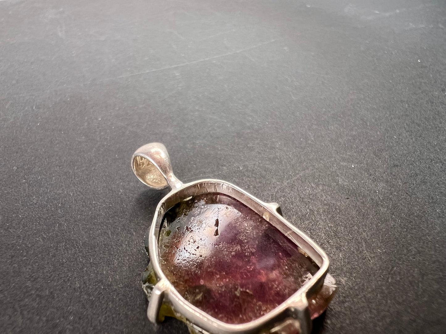 NEW Watermelon tourmaline slice sterling silver pendant 3.83 grams