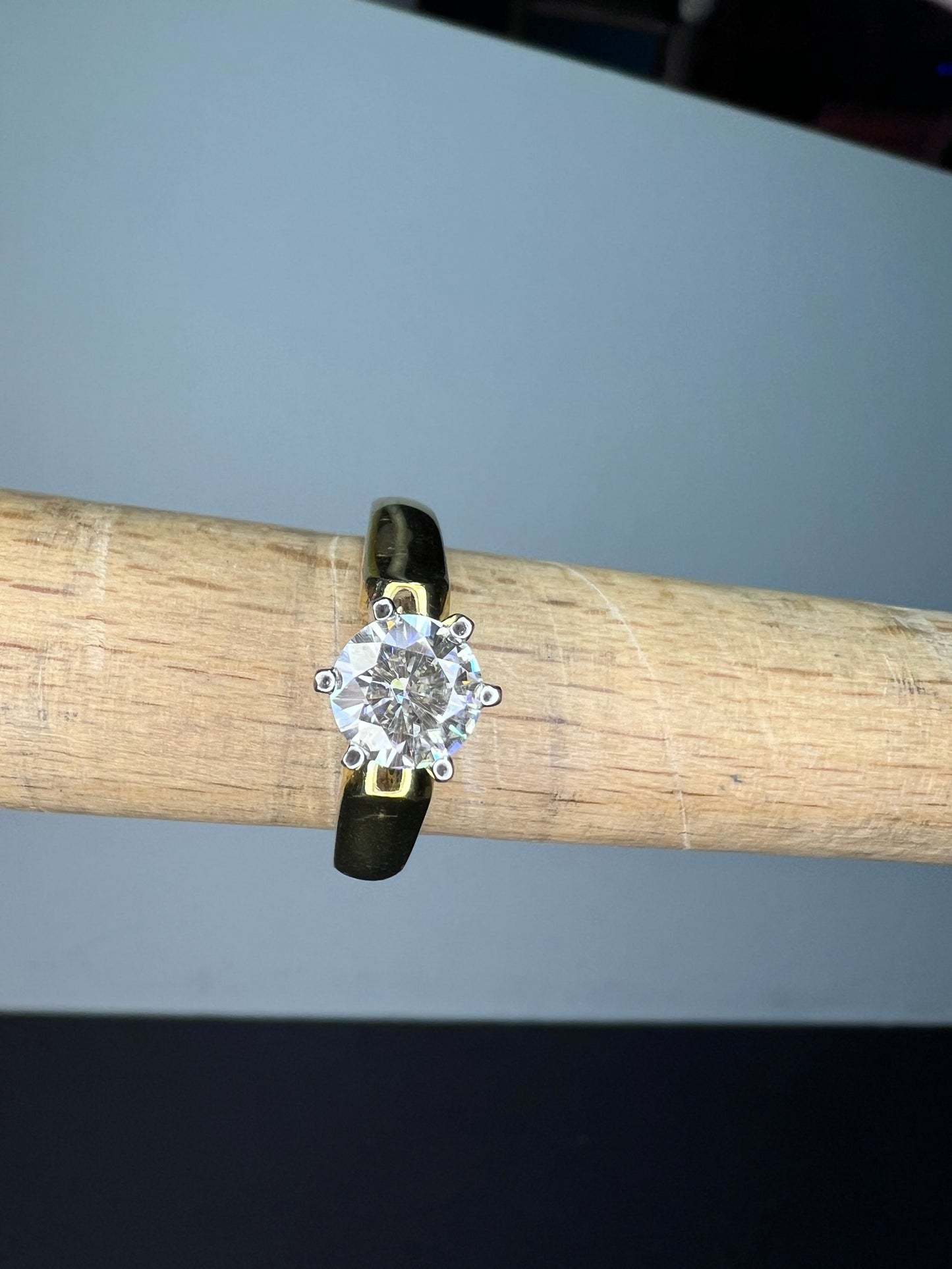 Moissanite gold over sterling silver solitaire ring size 7