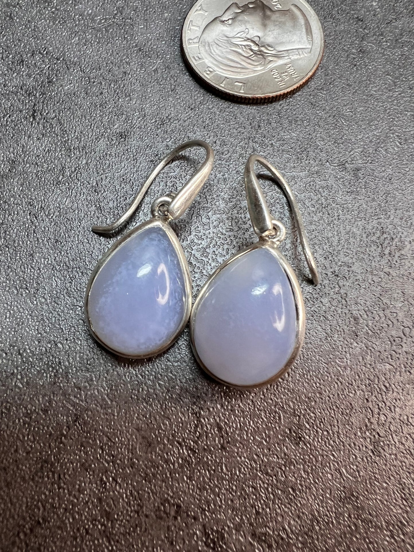 NEW Blue chalcedony sterling silver drop earrings 7.82 grams