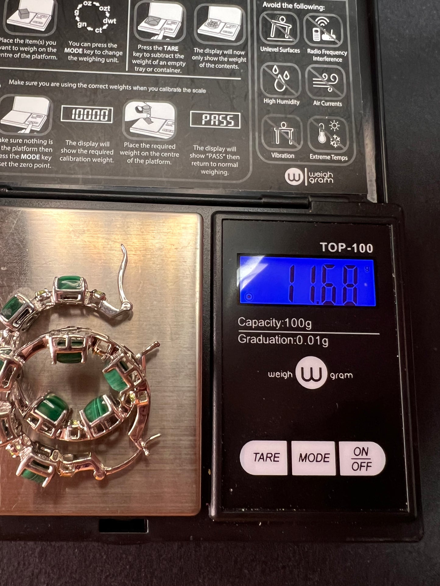 NEW malachite and peridot inside out hoop earrings in platinum over brass