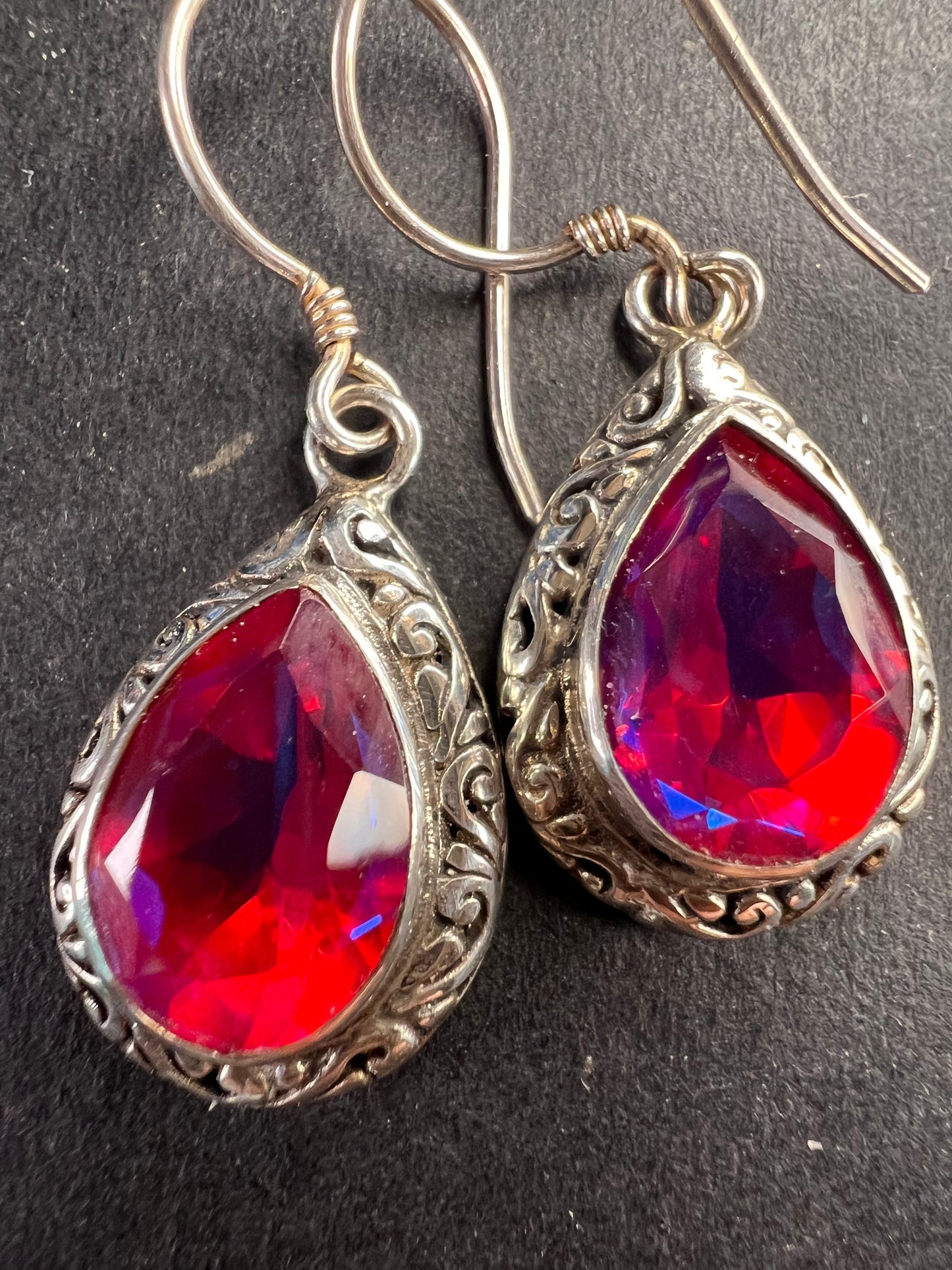 Volcanic Quartz Bali style sterling silver teardrop earrings