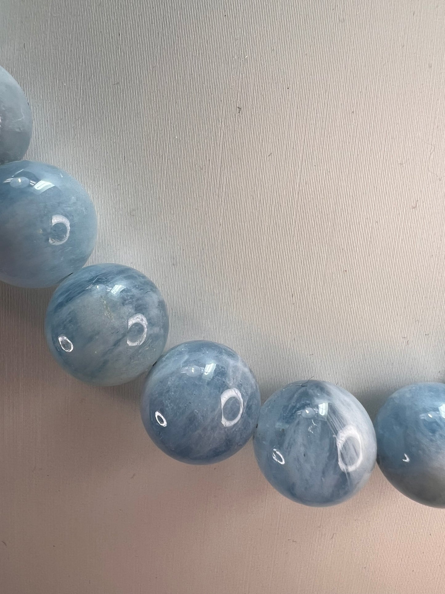 Aquamarine 11mm beaded necklace with sterling silver clasp