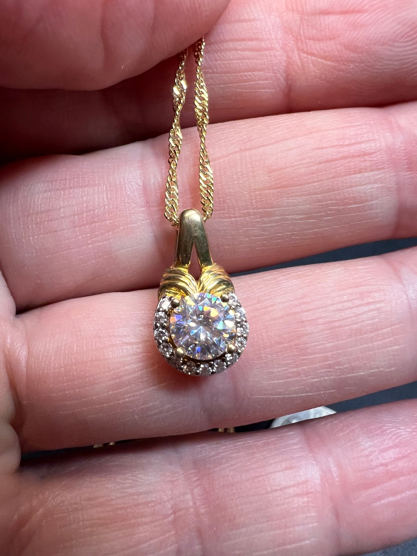 Strontium Titanate And White Zircon 18k Yellow Gold Over Sterling Silver Pendant With Chain 1.23ctw