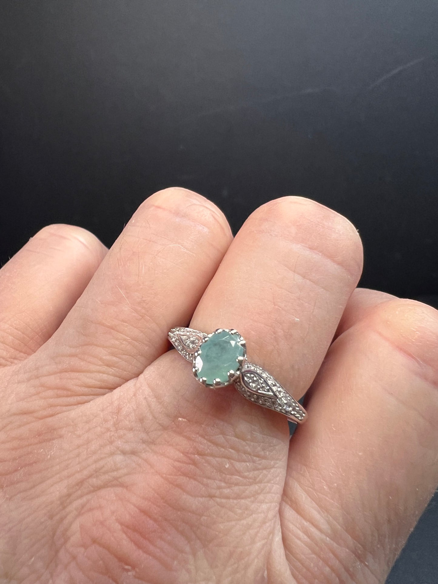 NEW grandidierite and zircon crown ring in rhodium over sterling silver size 8