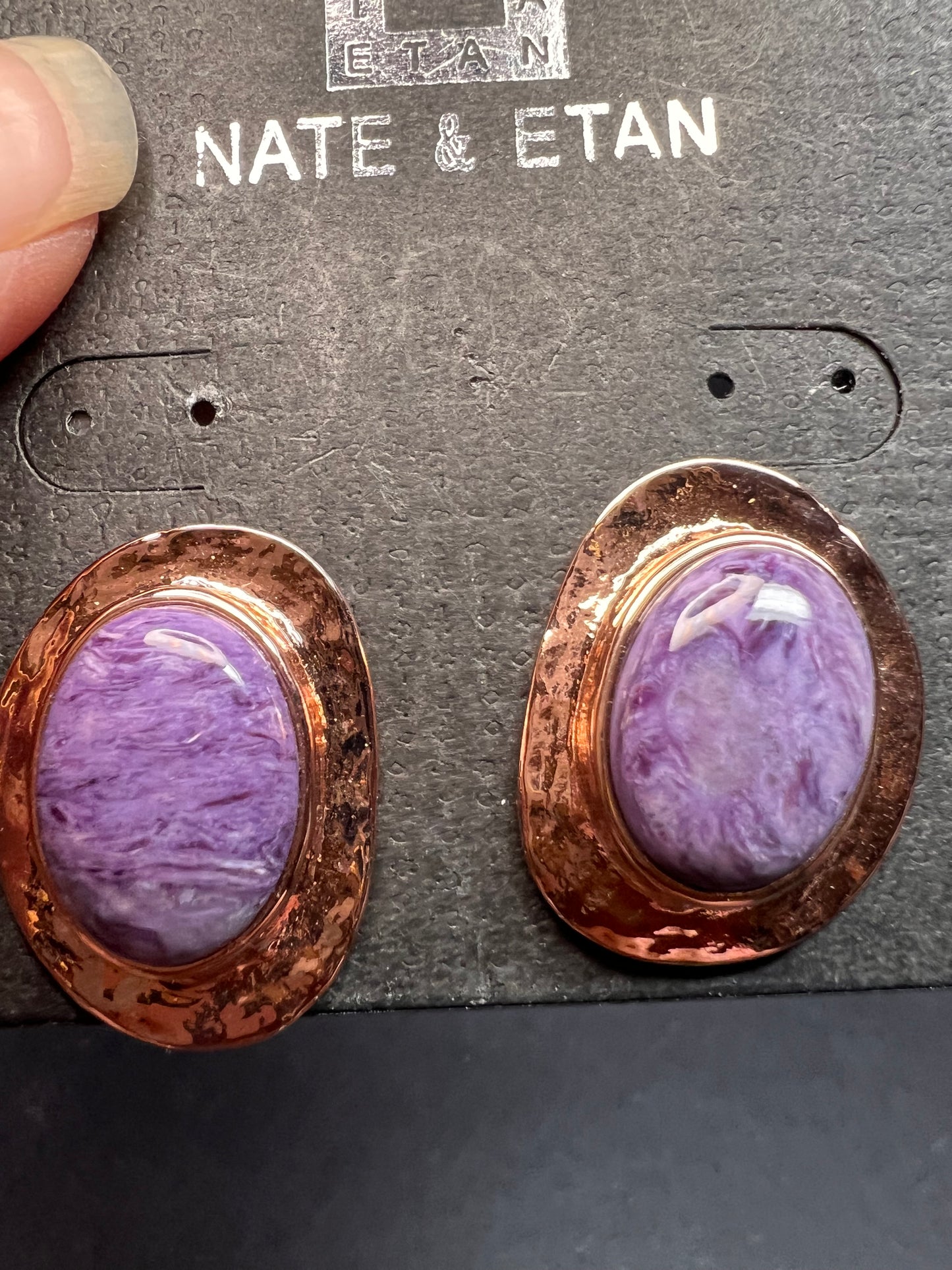 NEW Nate & Etan charoite earrings in rose gold over bronze