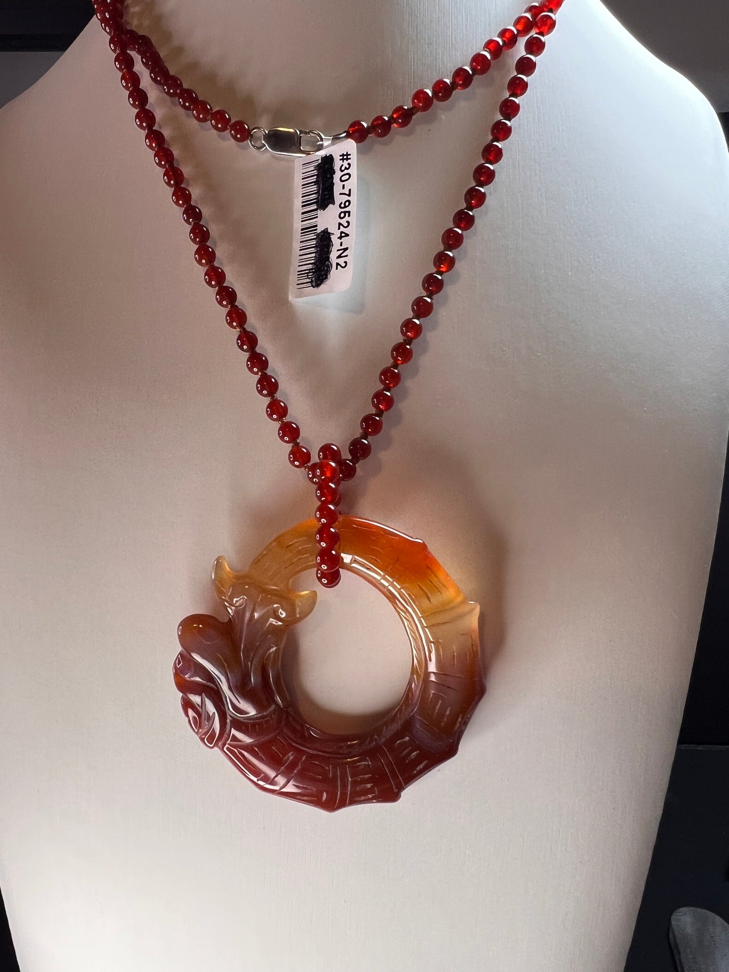 NEW Carnelian dragon pendant 32 inch necklace