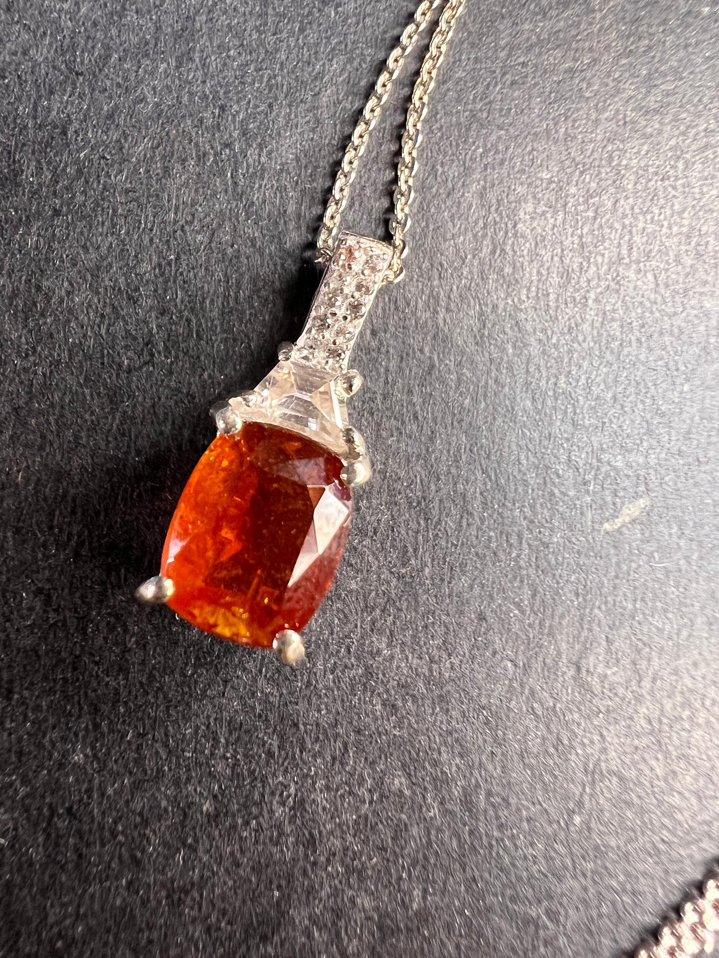 NEW tangerine kyanite and zircon pendant and chain in rhodium over sterling silver
